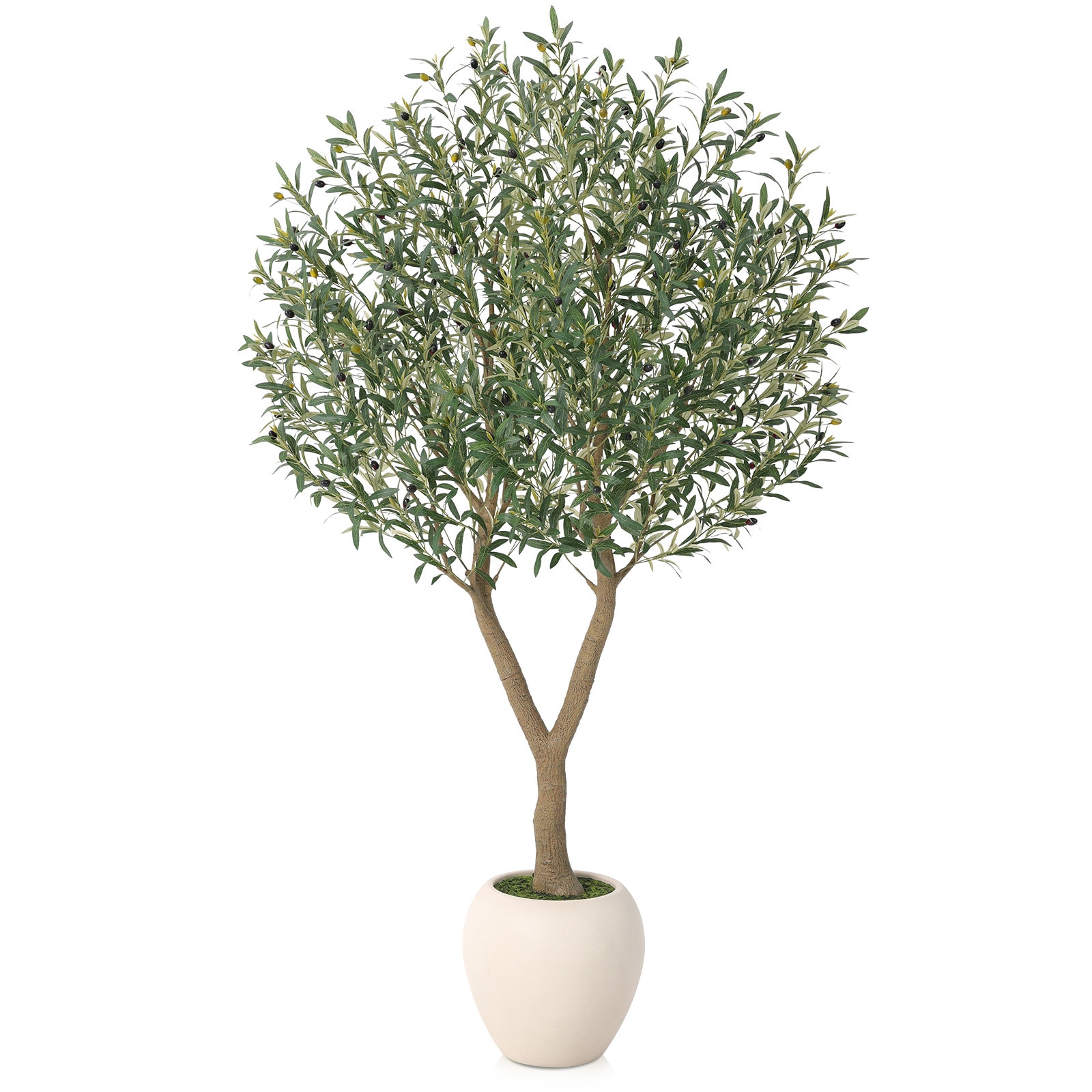 VeriNatural 84-in Green Indoor/Outdoor Floor Olive Artificial Tree Large Fake Plant with 15-in Round White Planter