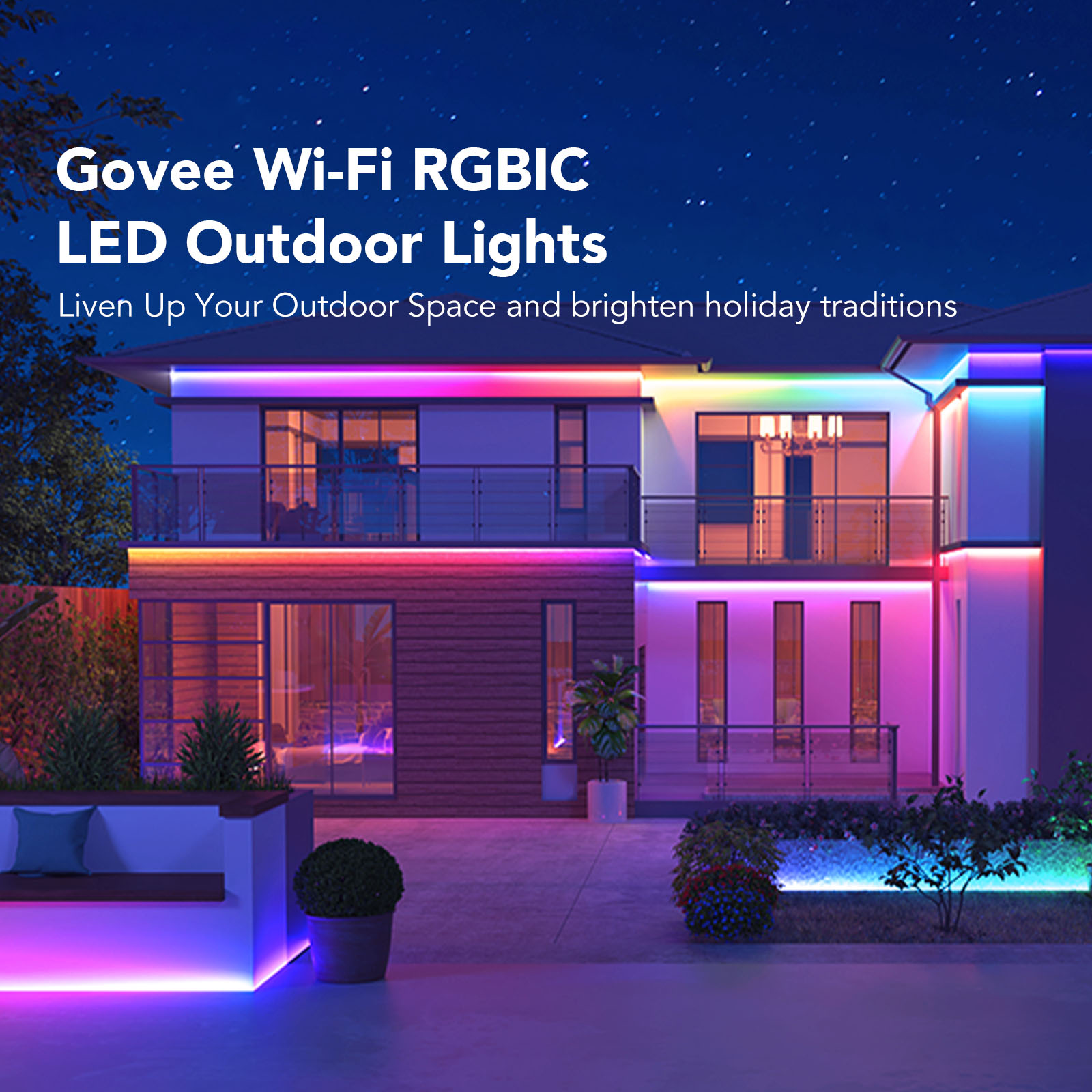 Govee 32.8ft Outdoor LED RGBIC Strip Lights - Color Changing, Dimmable,  Wi-Fi & Bluetooth Enabled, IP65 Waterproof, ETL Listed