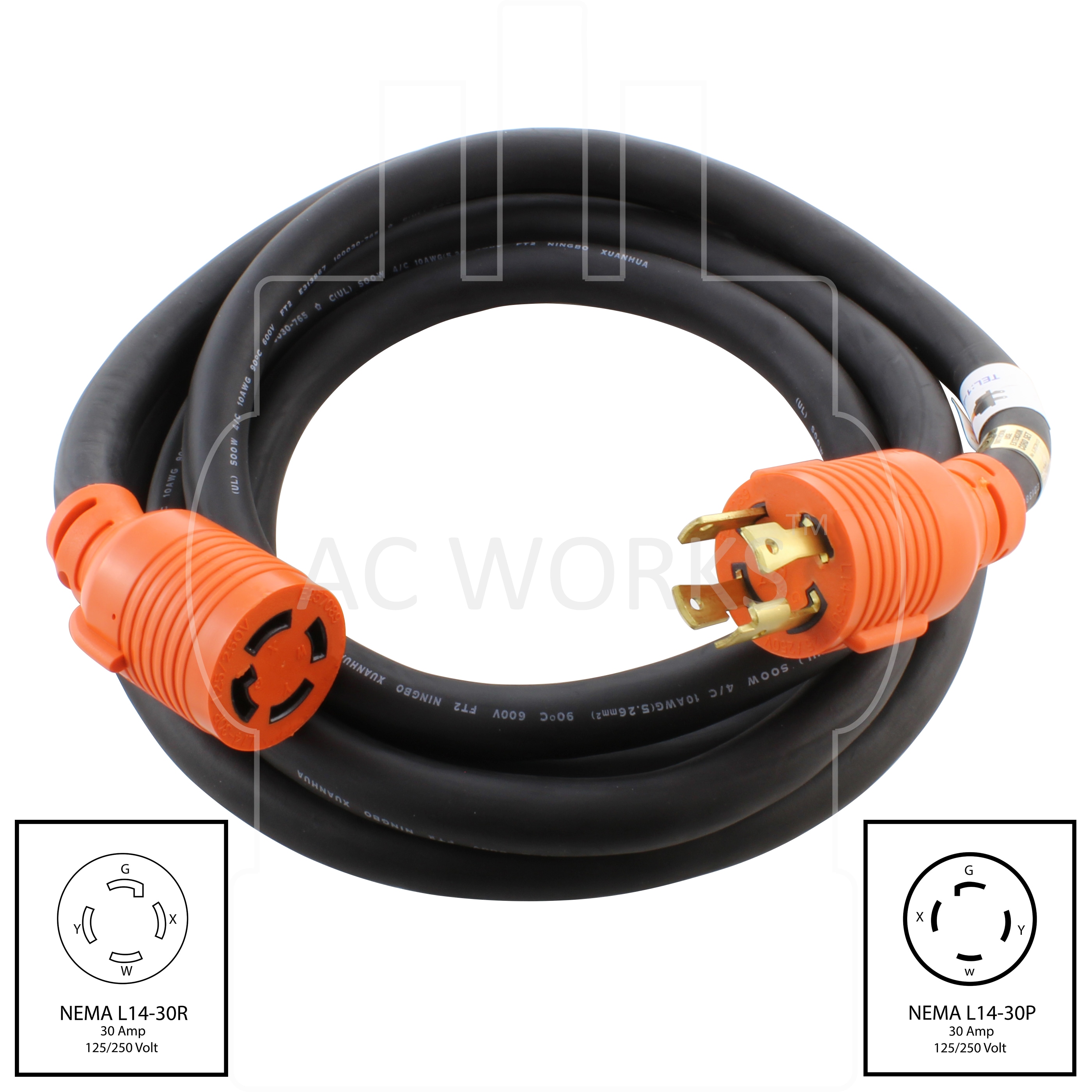 AC WORKS 25ft NEMA L14-30 Cord 25-ft 10/4-Prong Indoor/Outdoor Soow Heavy  Duty Locking Extension Cord in the Extension Cords department at