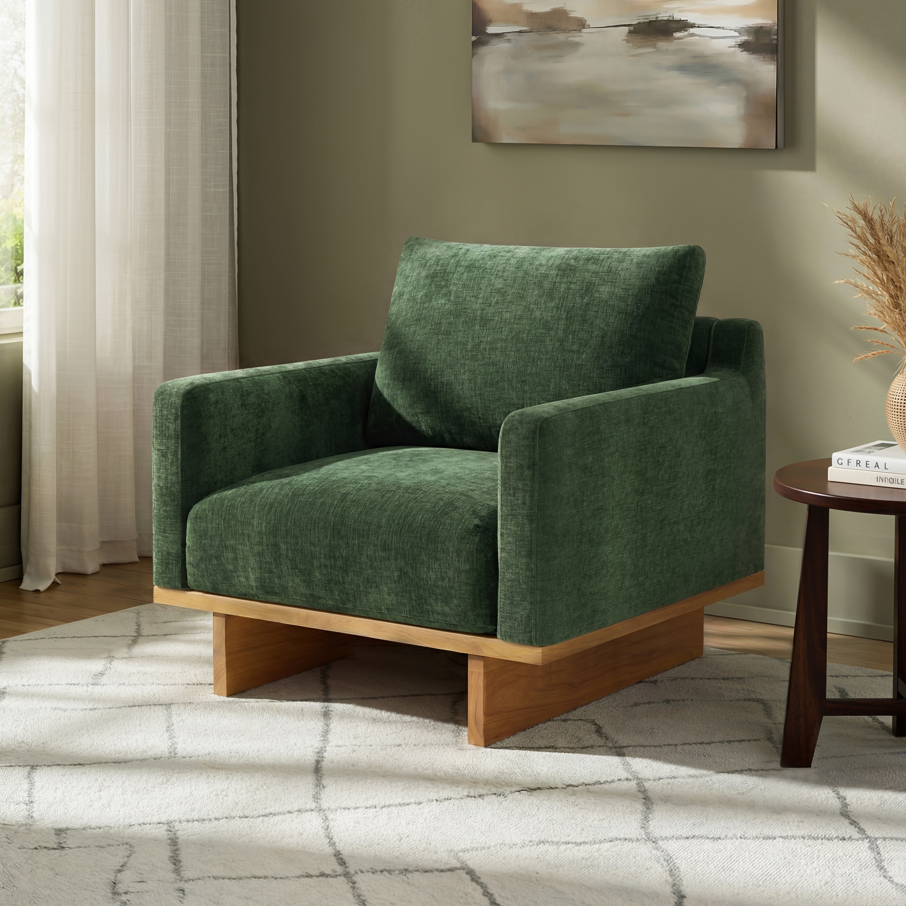 ModernLuxe Assembly Required Modern Minimalist Accent Chair with Solid Wood Frame Soft Cushions and Spacious Design Perfect for Living Room Bedroom