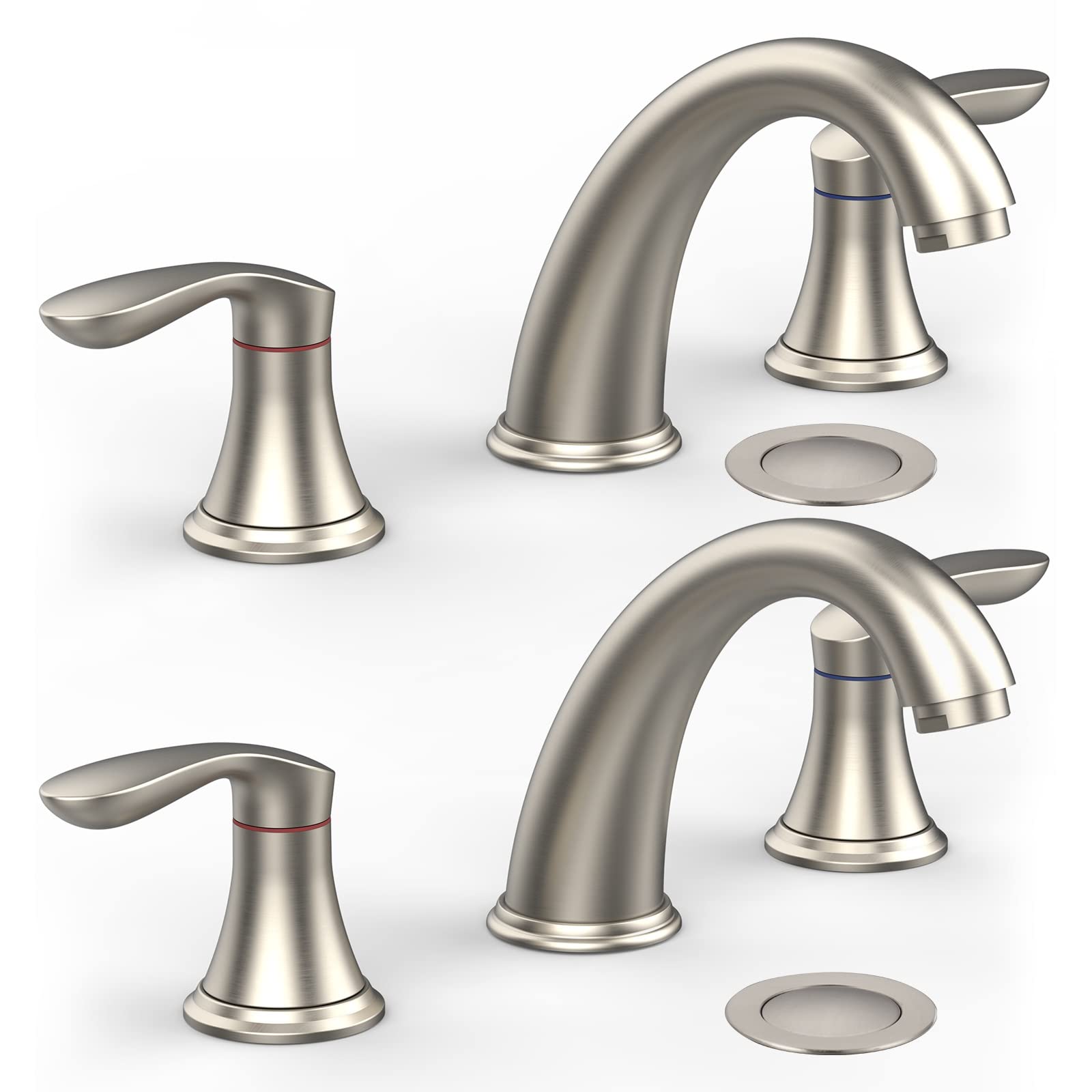 Garvee Brushed Nickel 3 Hole Widespread Bathroom Faucet Double Handle Basin Sink Tap with Pop Up Drain and Hoses