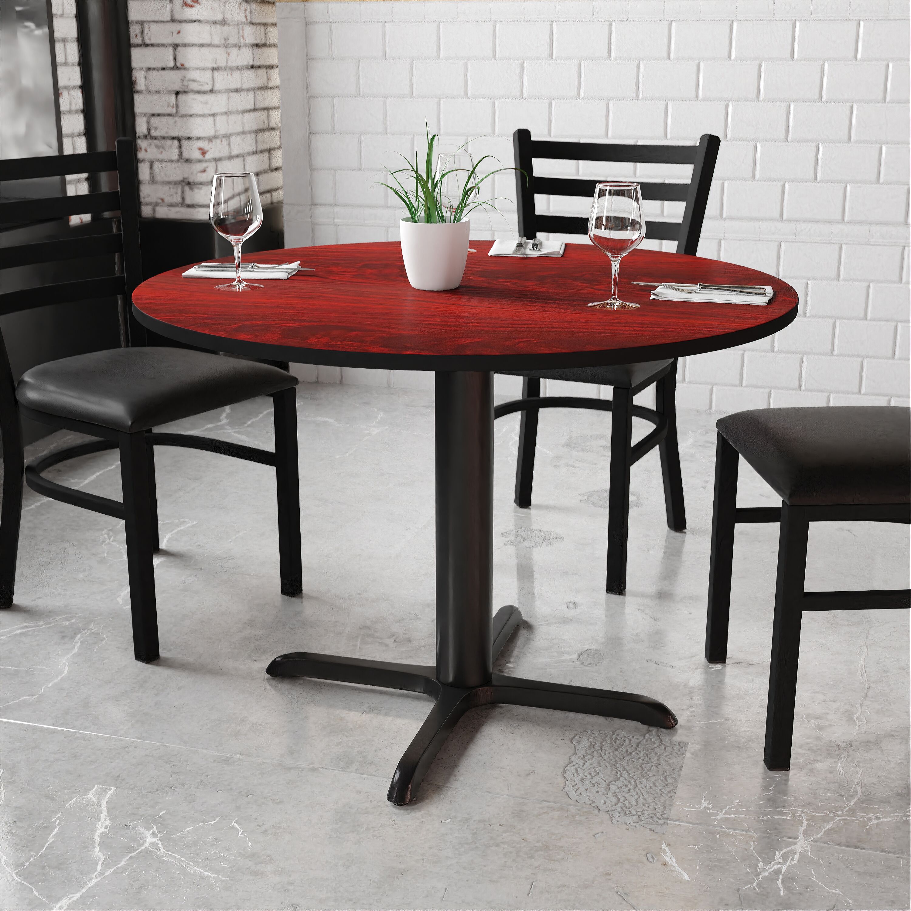 Flash Furniture 889142008156 Mahogany Round Contemporary/Modern Dining Table, Wood veneer with Black Metal 42-Inches L x 31.13-Inches H