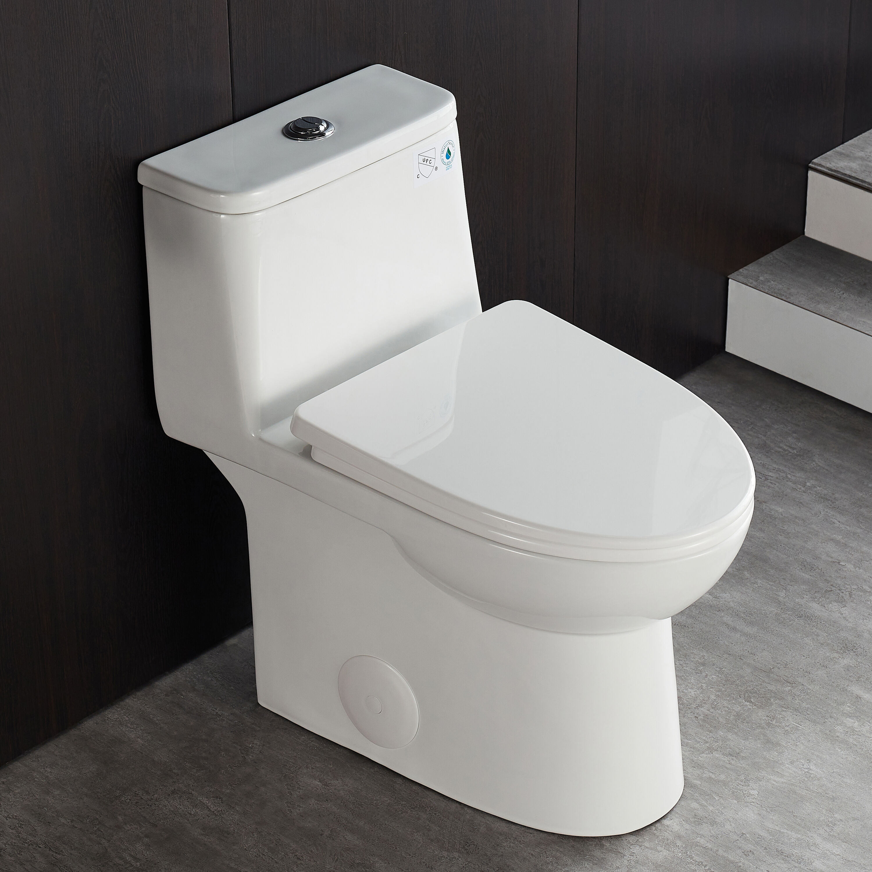 White Ceramic Elongated Dual Flush One-Piece Toilet