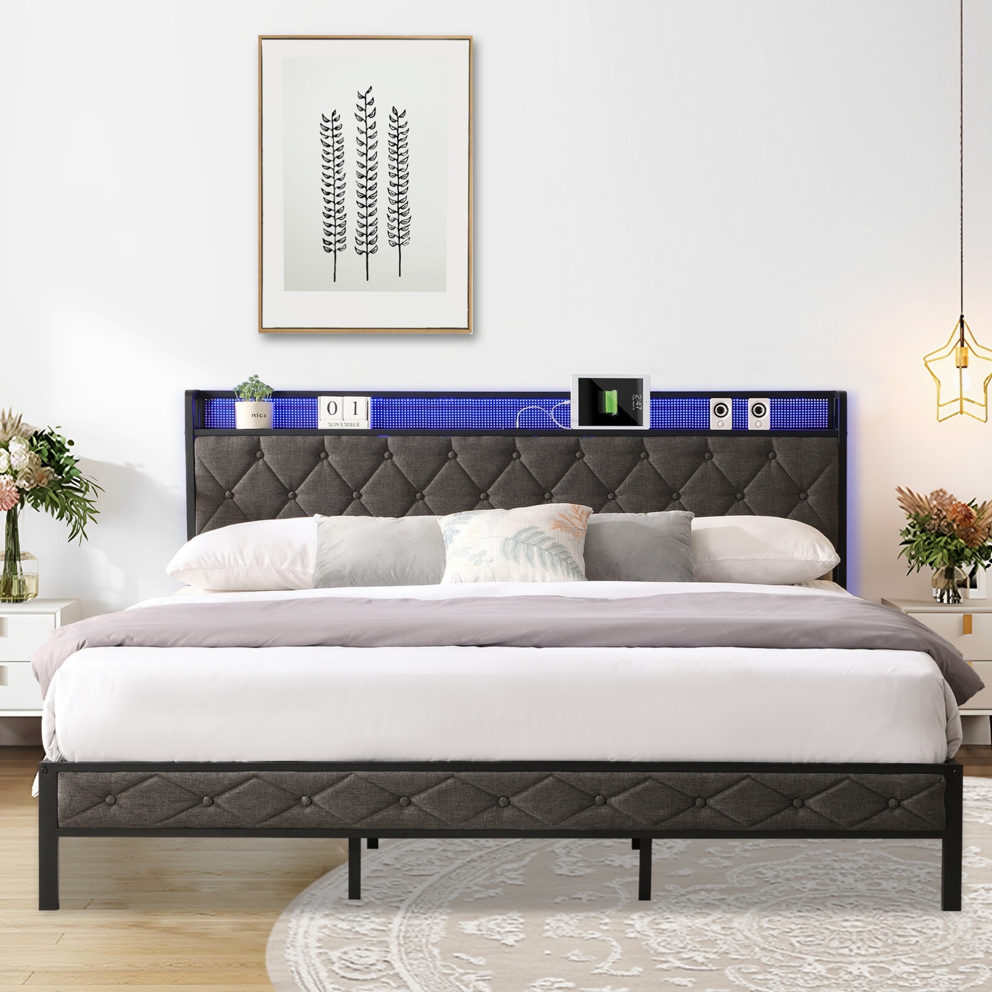 Sunrinx MG8-BD-10 Gray King Metal Bed frame Bed