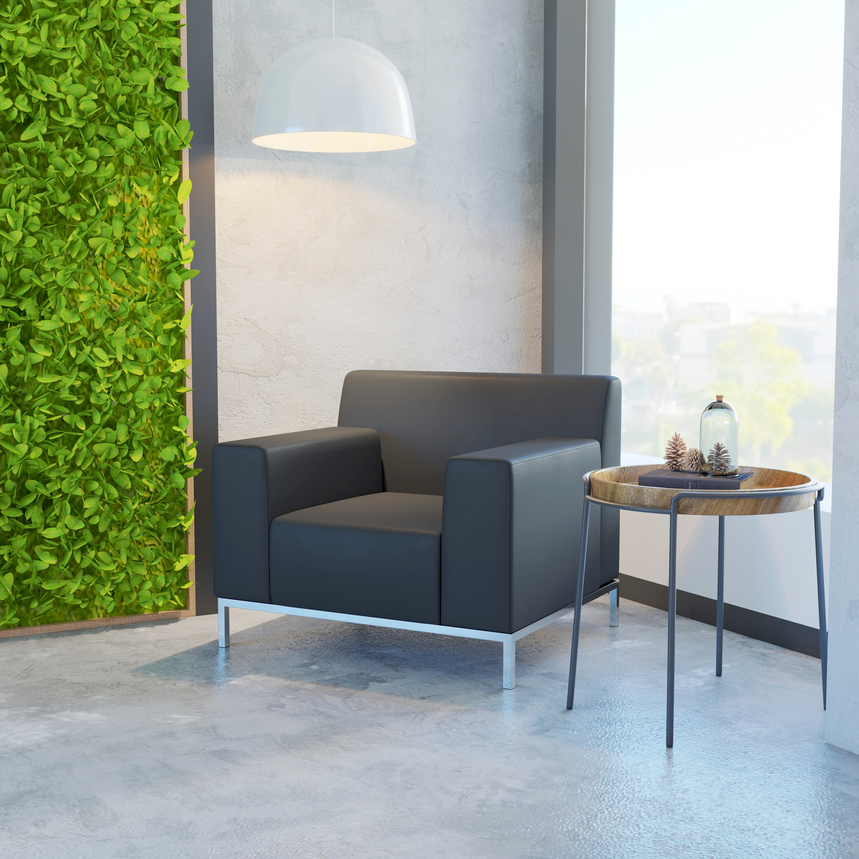 Contemporary Black LeatherSoft Chair with Stainless Steel Frame