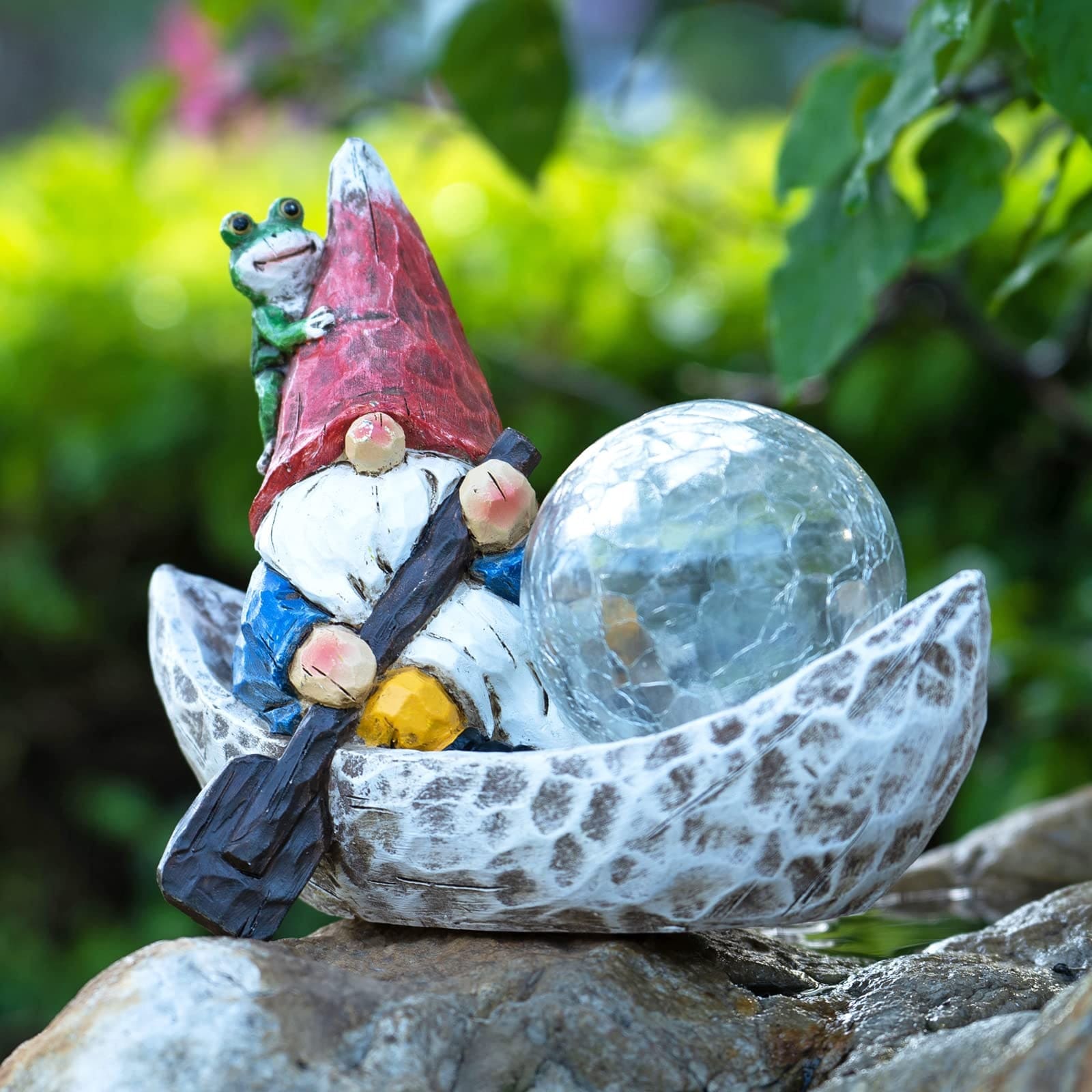AOIZGMY - Garden Gnome Statue Solar Outdoor Decor Cute Scandinavian Yard Figurine with Flower fo...
