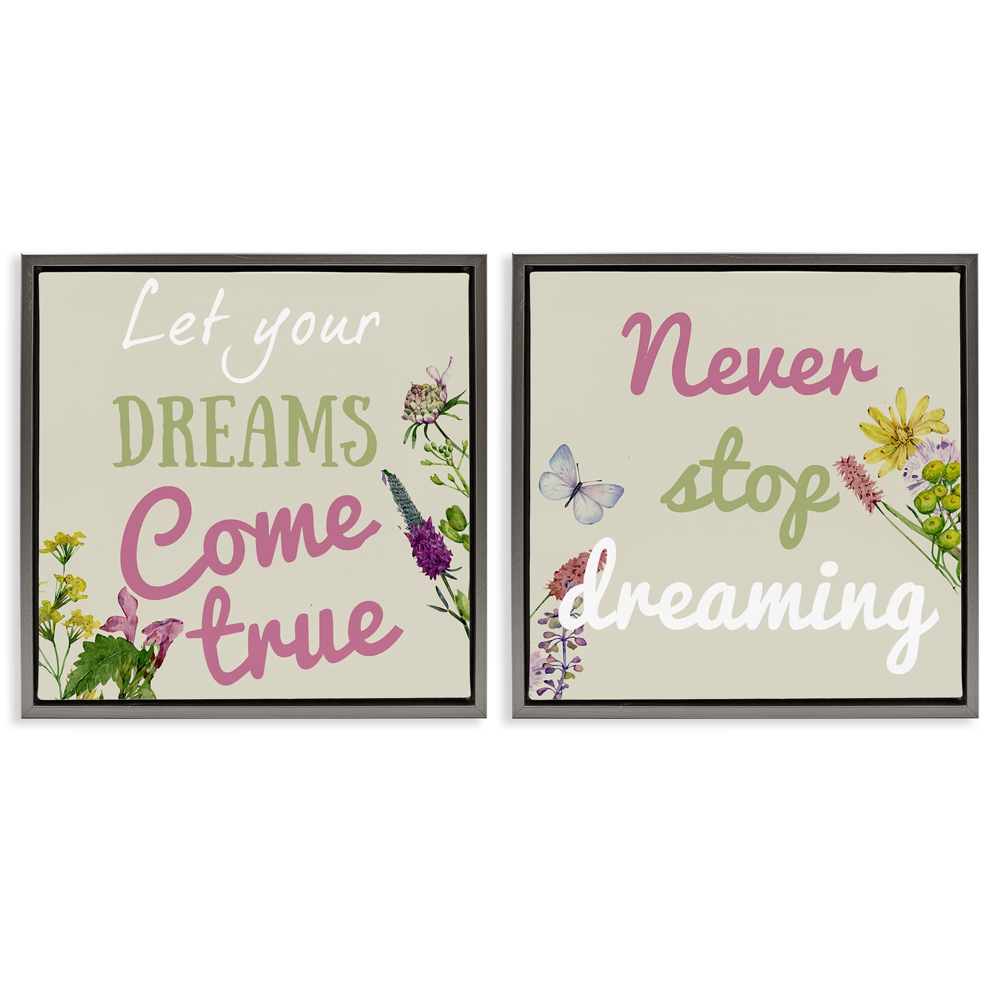 Stupell Industries B2-778-FFL-2PC-24X24 Motivational Dream Sentiments 2 Piece Gray Framed Floater Canvas Set By Kim Allen 25 x 25