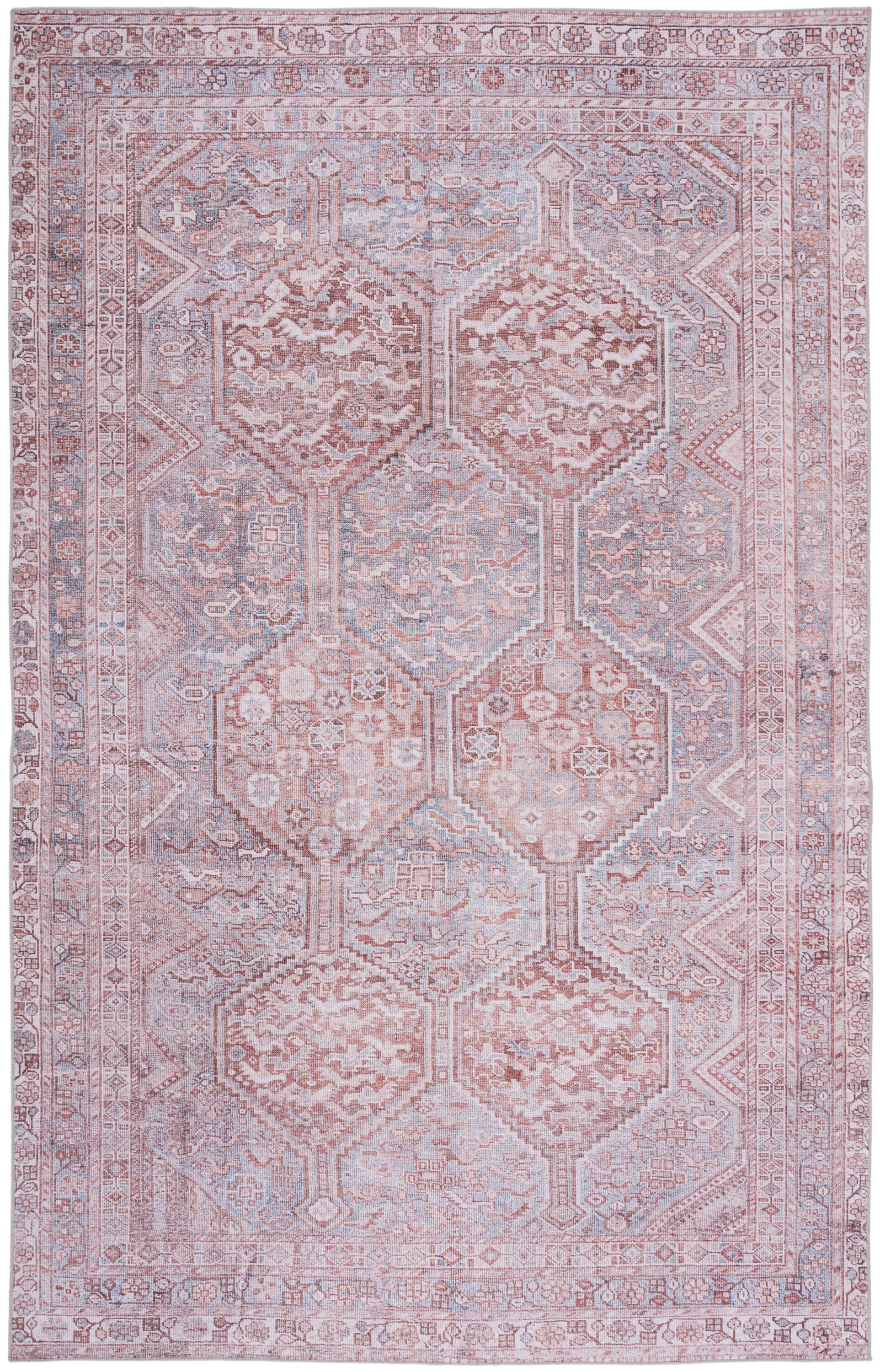 Gray and Rust Hand-Knotted Washable Synthetic Area Rug