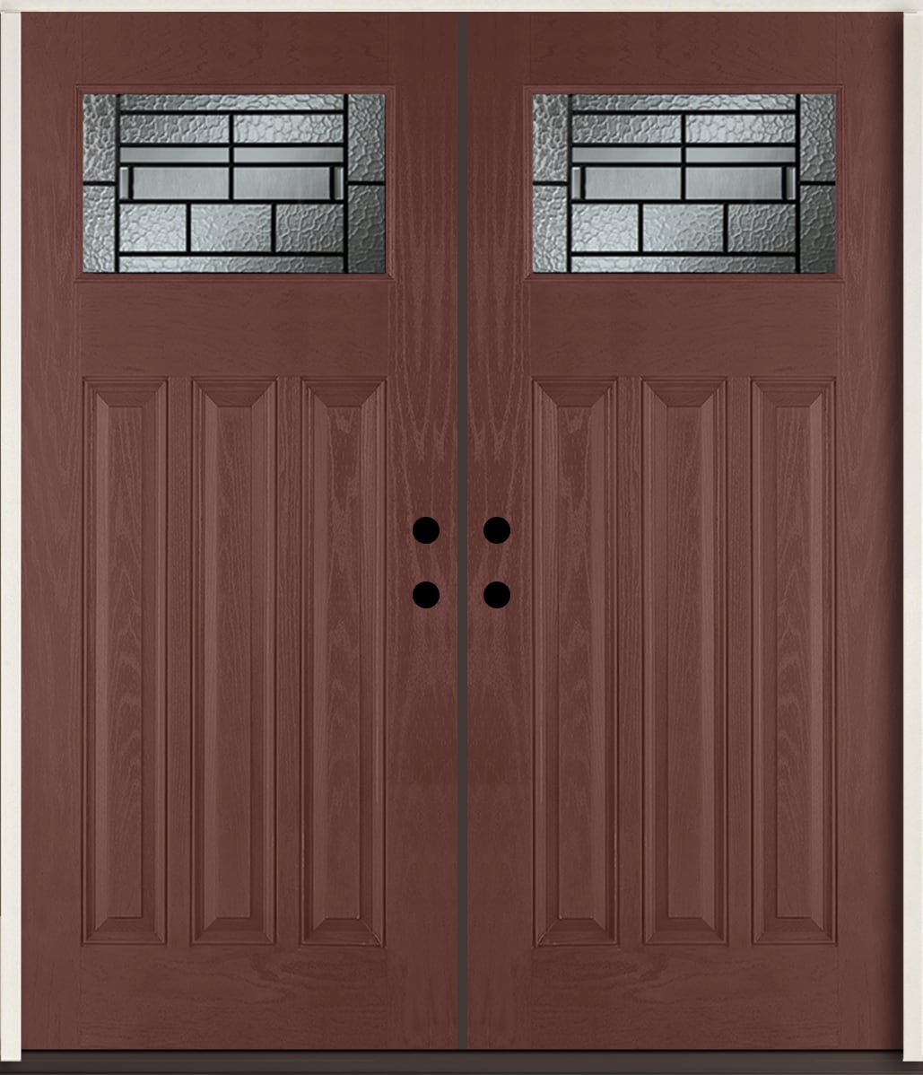 RELIABILT LO963787 Pembrook 72-in x 80-in x Fiberglass Craftsman Right-hand inswing Wineberry Stain Stained Prehung Double Front Door Insulating core
