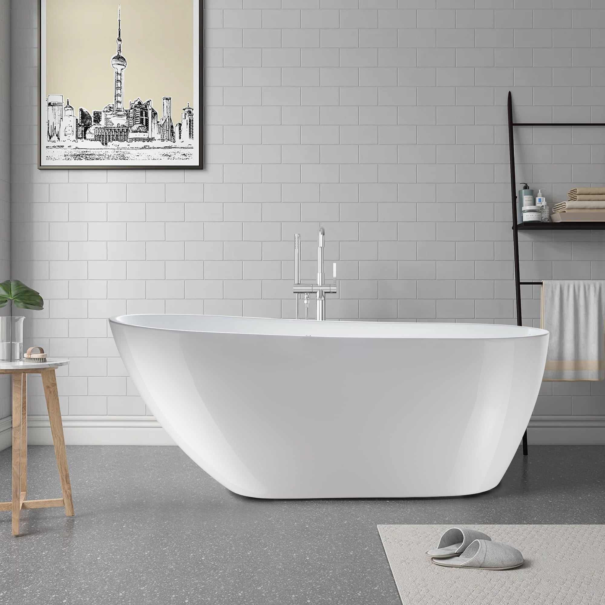 Vanity Art VAB6522-L 31.5-in x 67-in White/Polished Chrome Acrylic Oval Freestanding Air bath ( Center Drain )