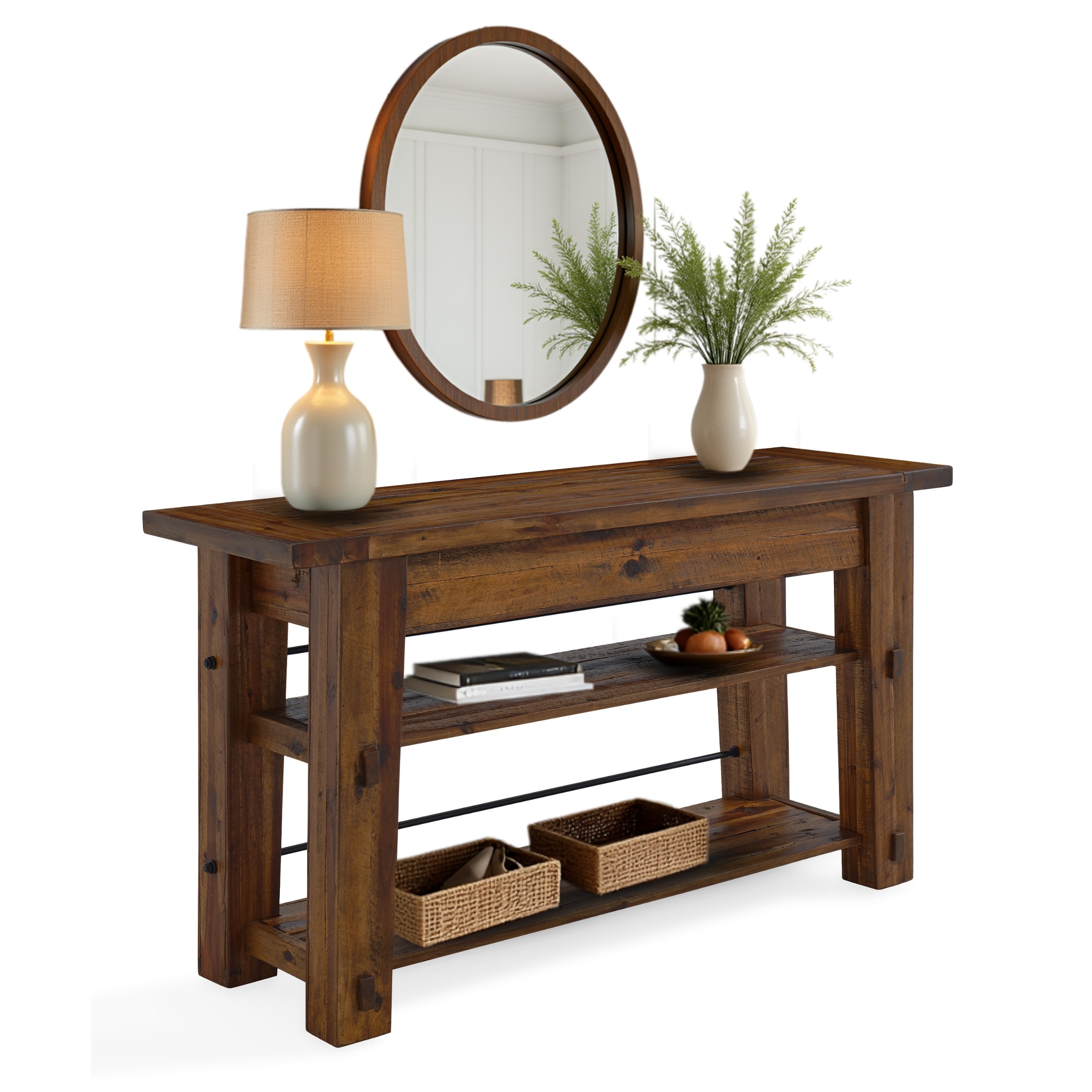 Alaterre Furniture Industrial Rectangular Wood Brown Acacia 54-in W x 30-in H Console table