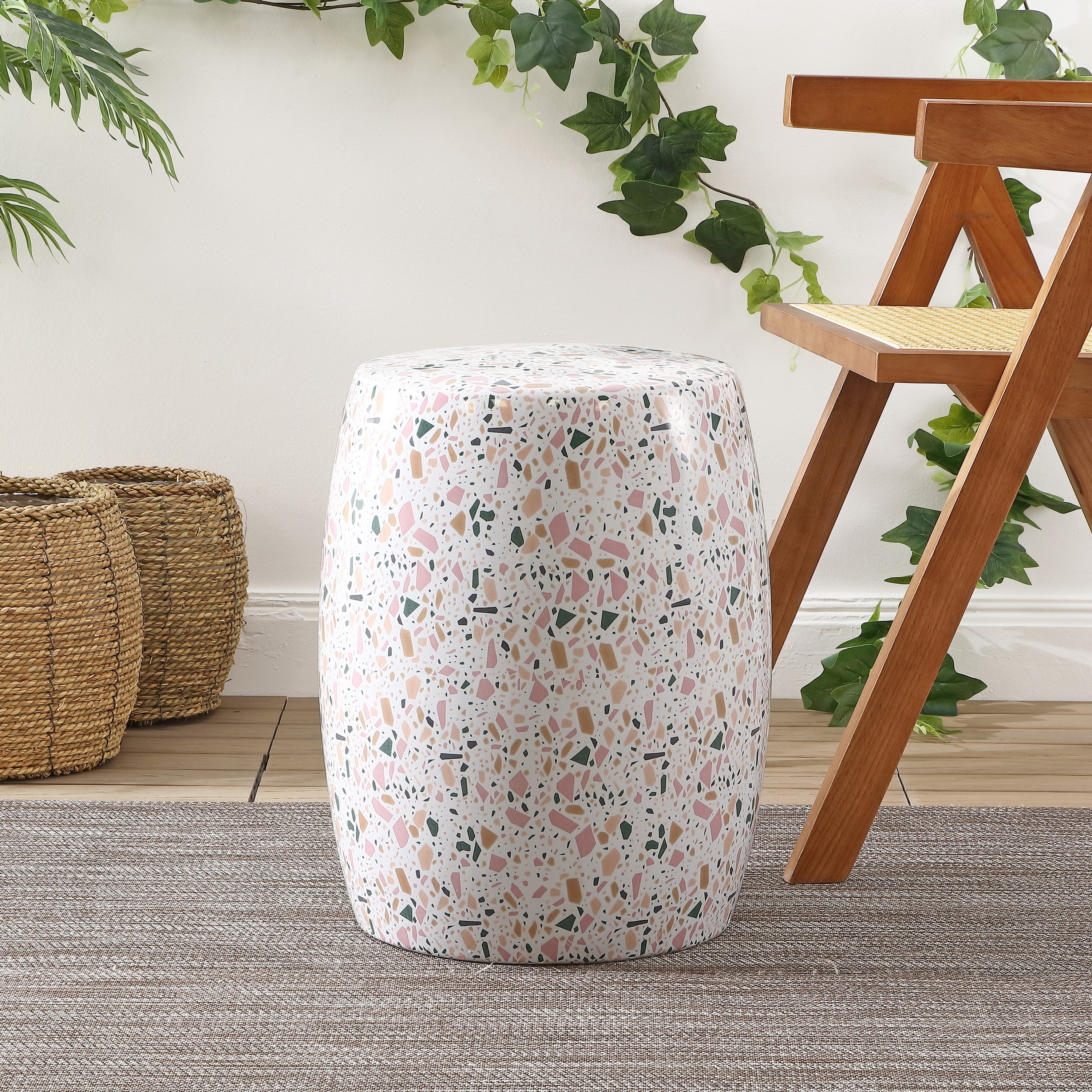 Chiara White Terrazzo Ceramic Garden Stool
