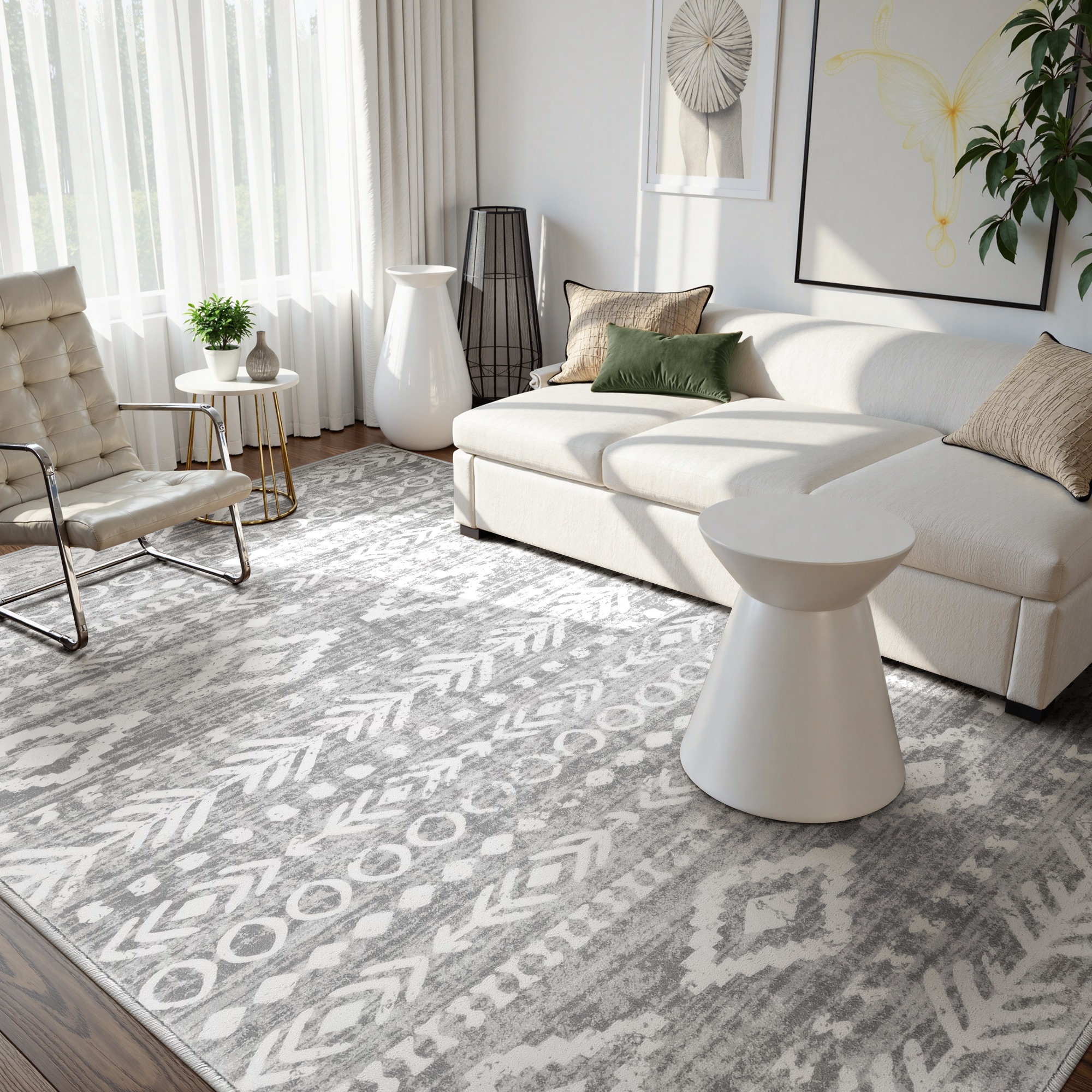 Lahome AR-DNE-006-G3 6x9(ft) Grey Washable Modern Abstract Non Slip Ultra Thin Soft Area Rug