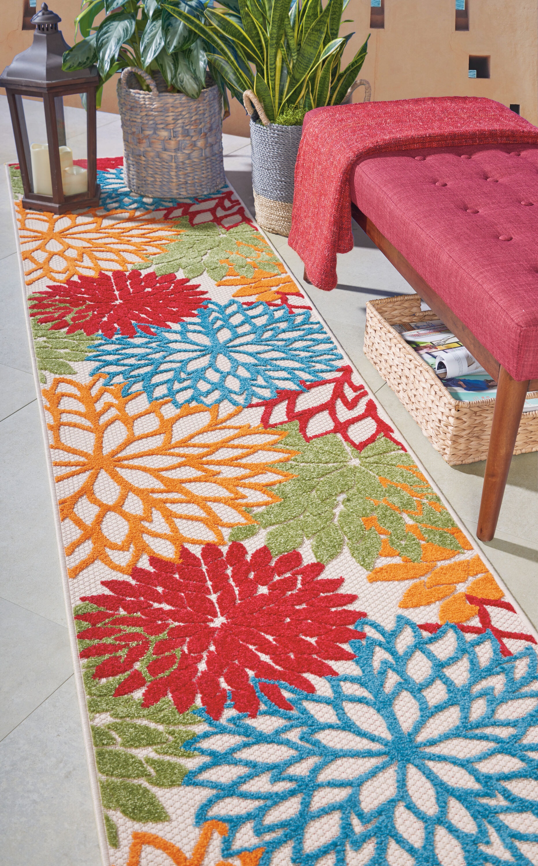 Nourison Aloha 2 x 12 (ft) Loomed Polypropylene Multi Rectangular Indoor/Outdoor Floral/Botanical Tropical Area rug #99446723048