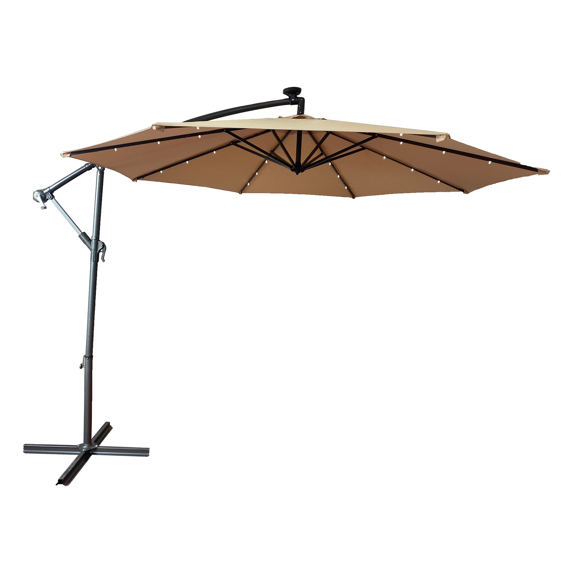Beige 10 Round Cantilever Offset Patio Umbrella Aluminum Frame Outdoor Umbrellas with Crank Lift