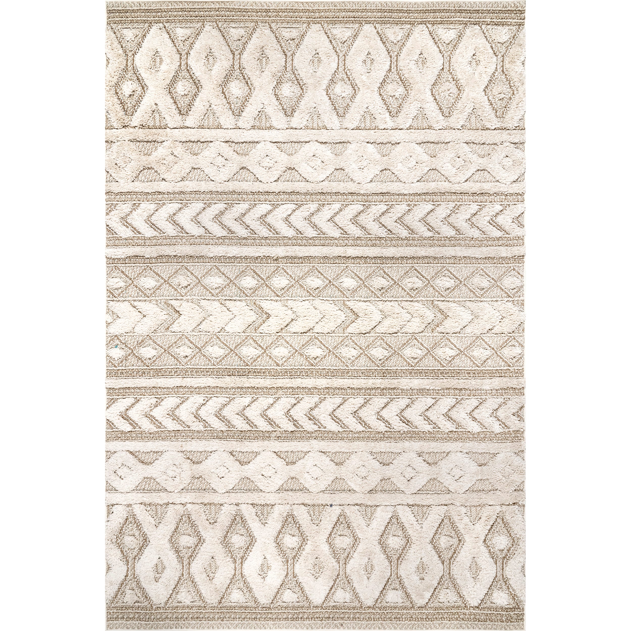 Beige 4' x 6' Rectangular Shag Synthetic Area Rug
