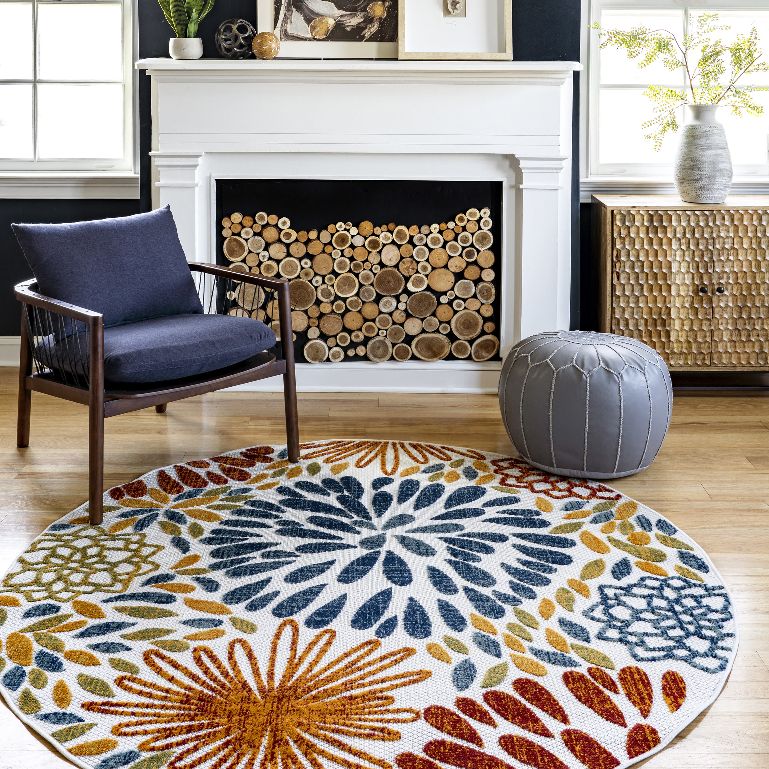 nuLOOM MLCL03A-R404 Monique 4 x 4 (ft) Loomed Polypropylene Blue Round Indoor/Outdoor Floral/Botanical Area rug