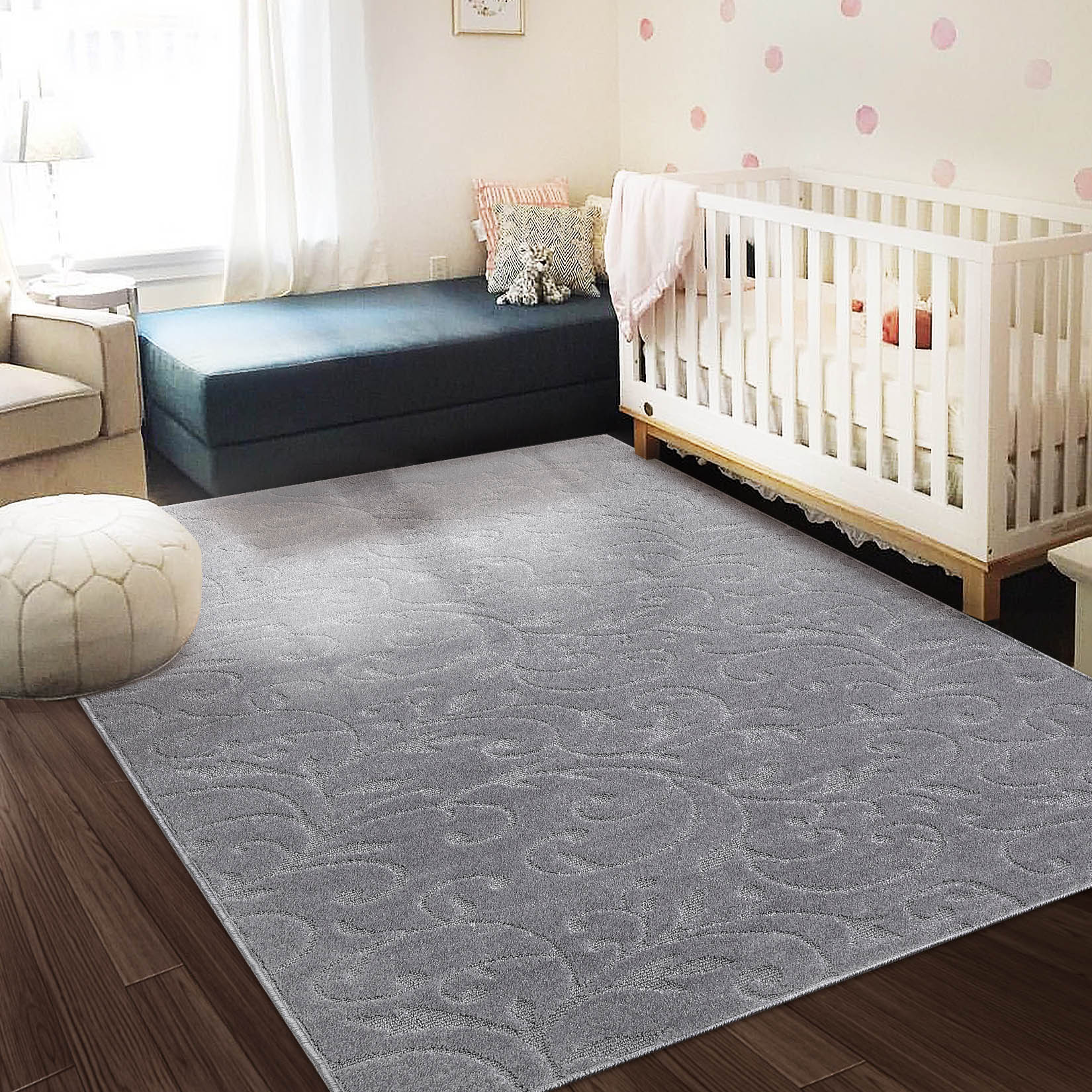 Garvee YXY-LO-PHO-0Z2Z81T5 8 x 10 (ft) Loomed Polyester Light Gray Rectangular Indoor Floral/Botanical Tropical Machine washable Area rug