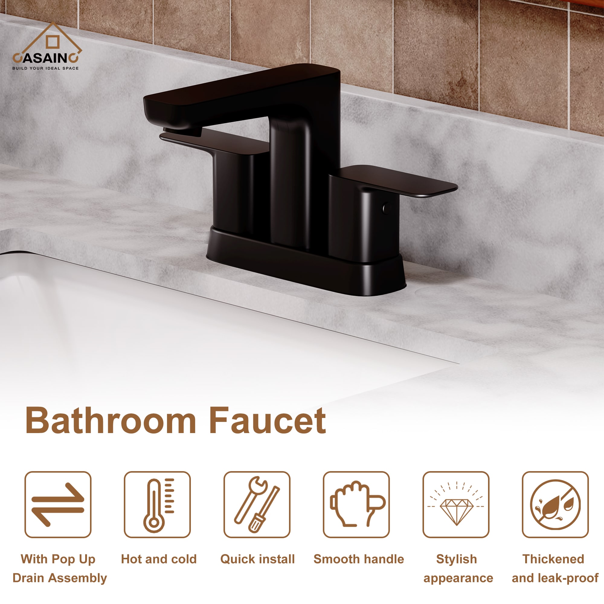 Matte Black Double Handle Mid Arc Bathroom Faucet