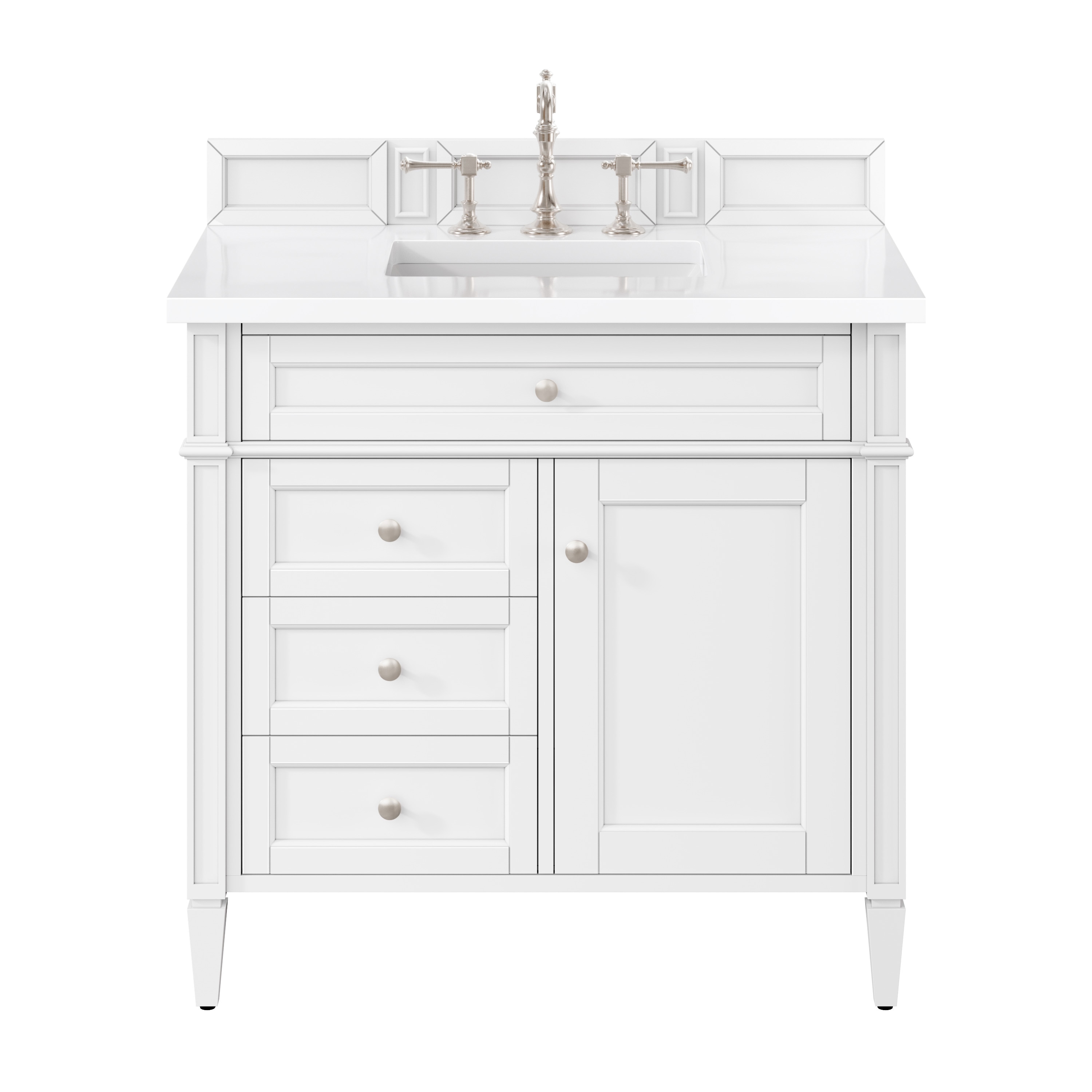 James Martin Vanities 655-V36-BW-3WZ Brittany 36-in Bright White Undermount Single Sink Bathroom Vanity with White Zeus Quartz Top