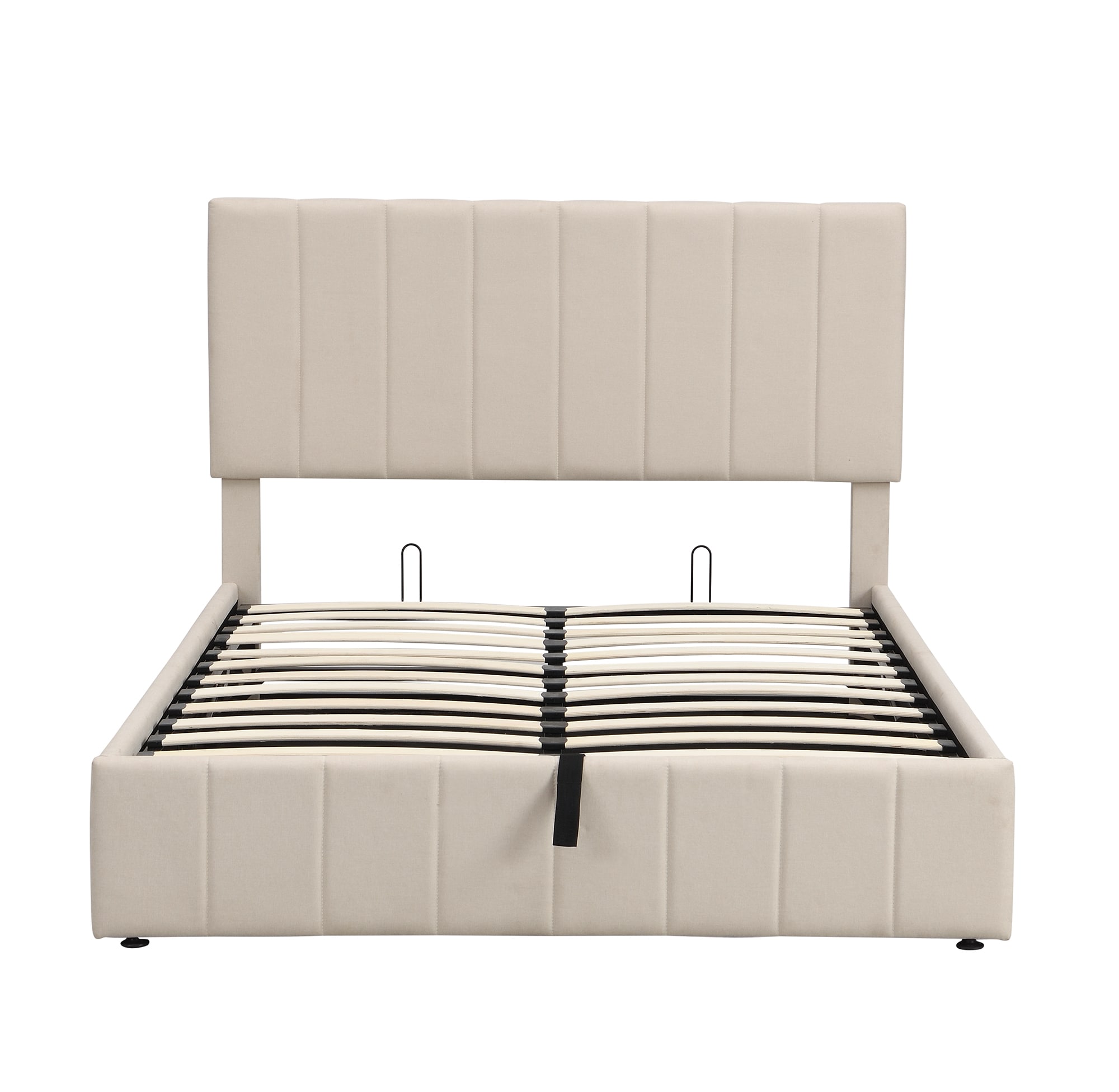 Qualler BLE000111A Beige Full Upholstered Platform Bed with Storage