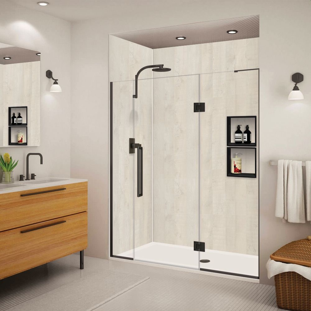 Transolid EHTF66307610C-T-MB Elizabeth Matte Black 66-in to 67-in W x 76-Inches H Semi-frameless Hinged Soft Close Shower door 5/16-in Thick Clear Glass