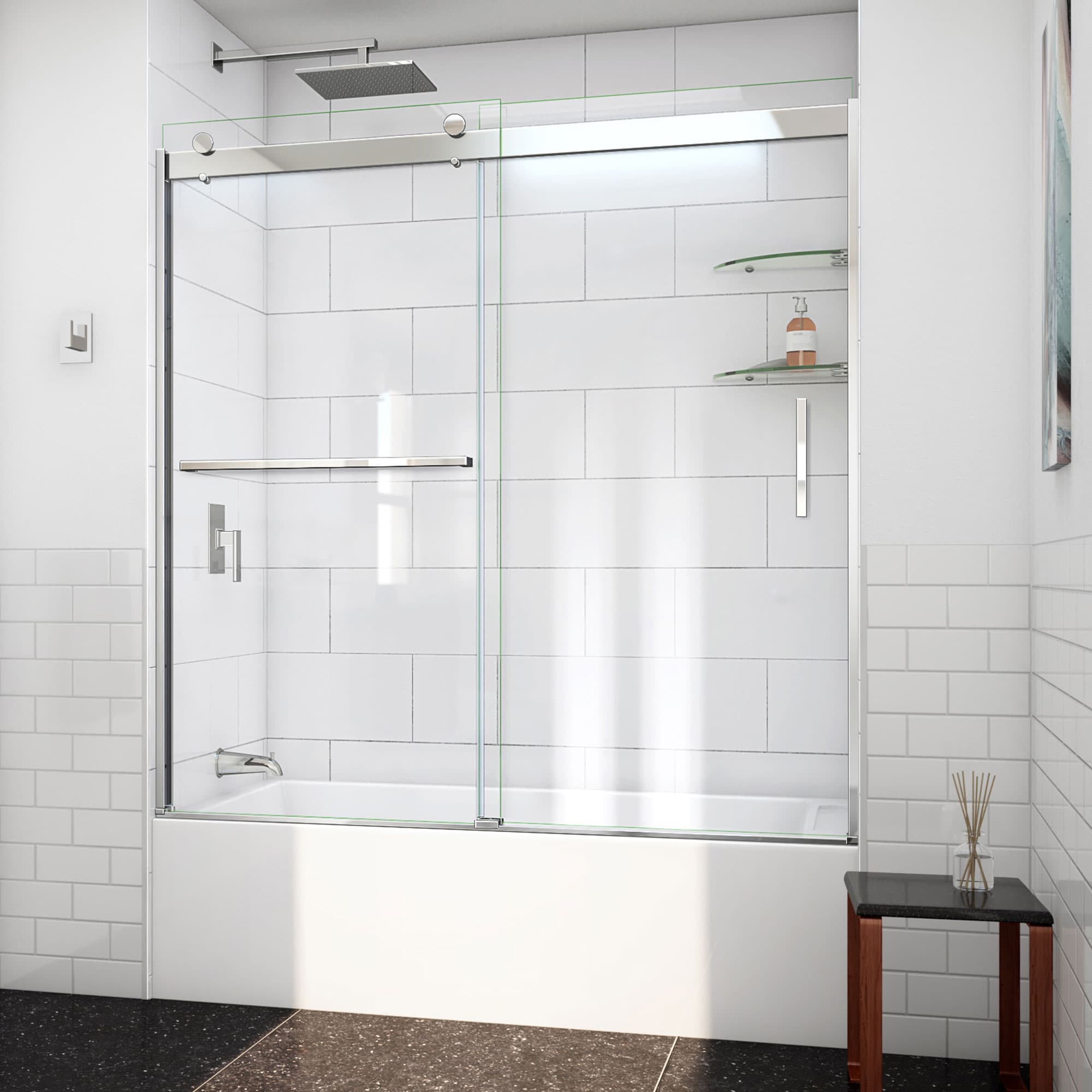 DreamLine TDVH60W620VXX01 Sapphire-V Chrome 56-in to 60-in W x 62-in H Semi-frameless Bypass Sliding Bathtub door