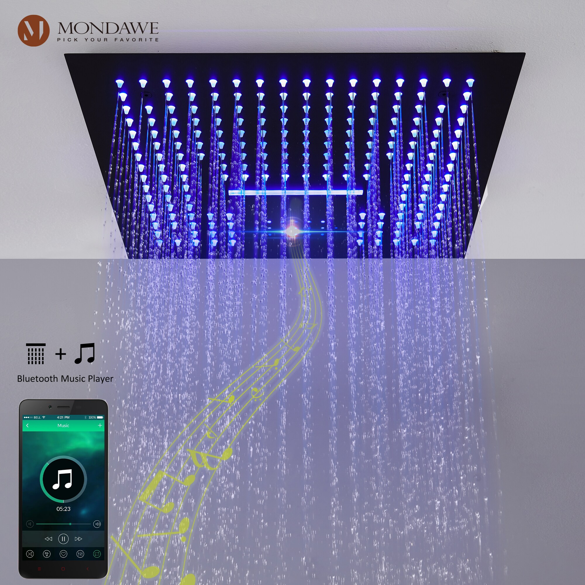 Mondawe WF6338SC-16BL Showerhead-Bar-Panels - View #6