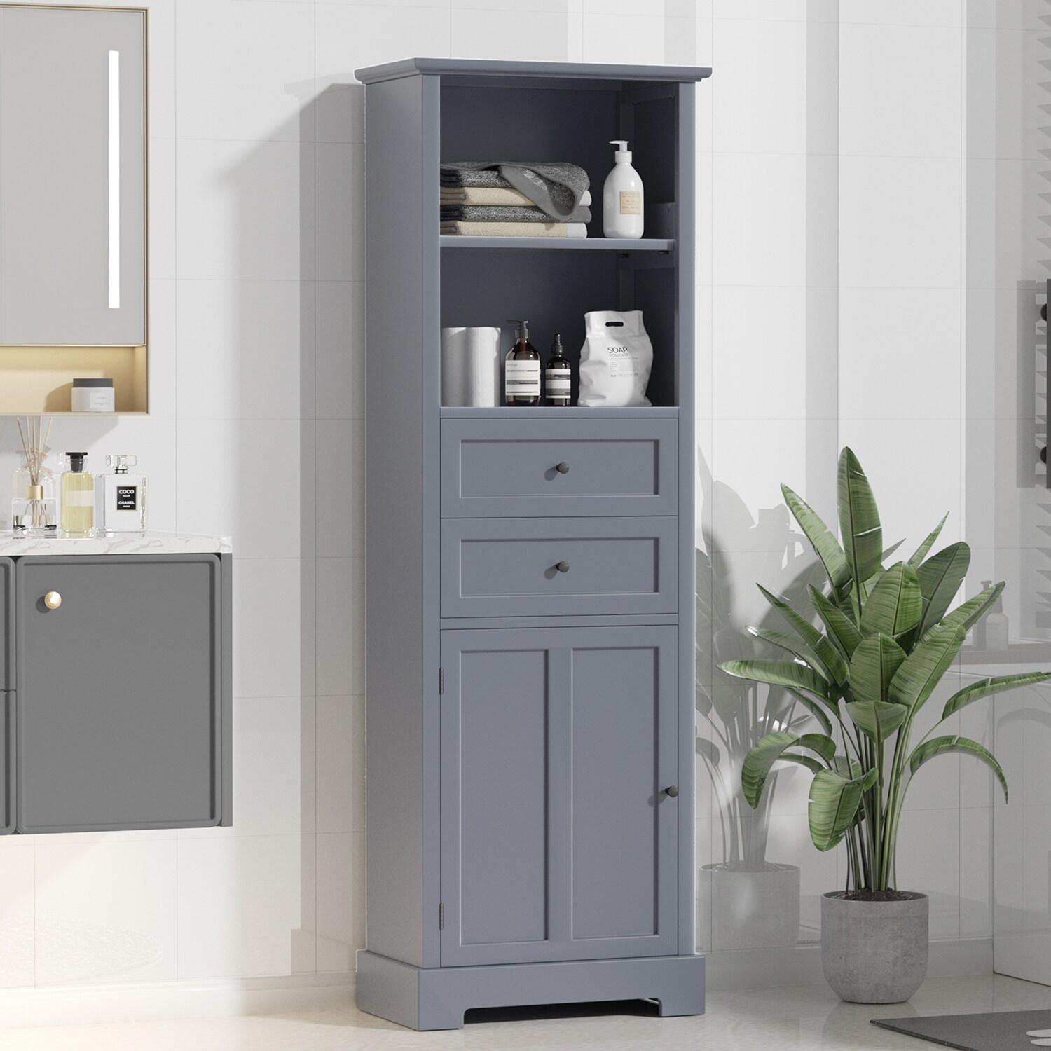 Mondawe 11.81-in W x 66.14-in H MDF Gray Freestanding Utility Storage ...