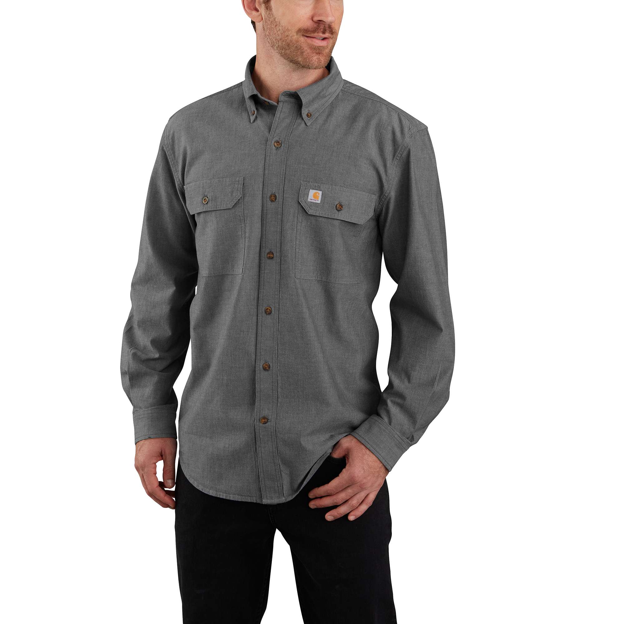 Carhartt 104368-BKCLREG Men's Black Chambray Long sleeve Button-down shirt ( Large )