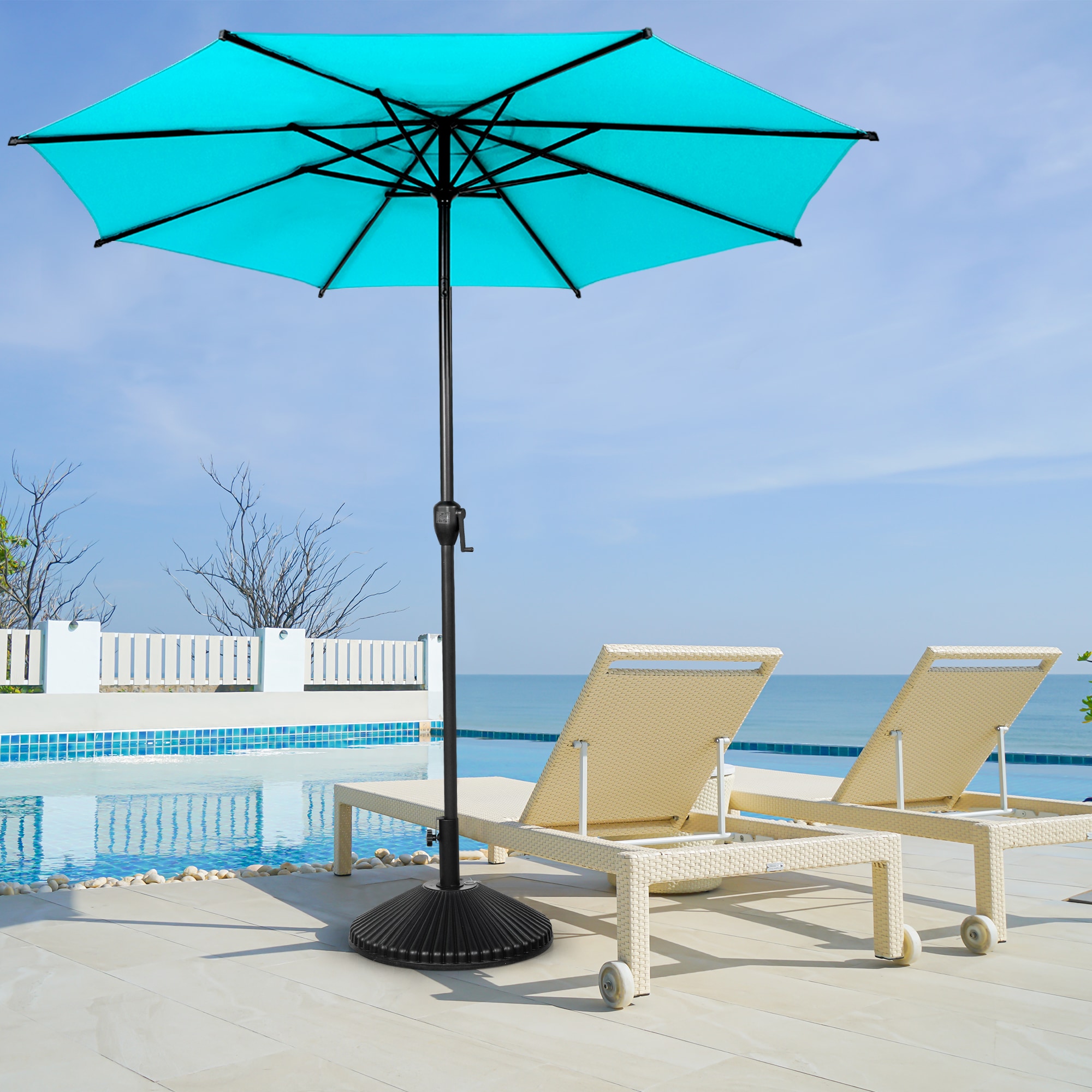 Light Blue and Charcoal Steel Round Market Umbrella