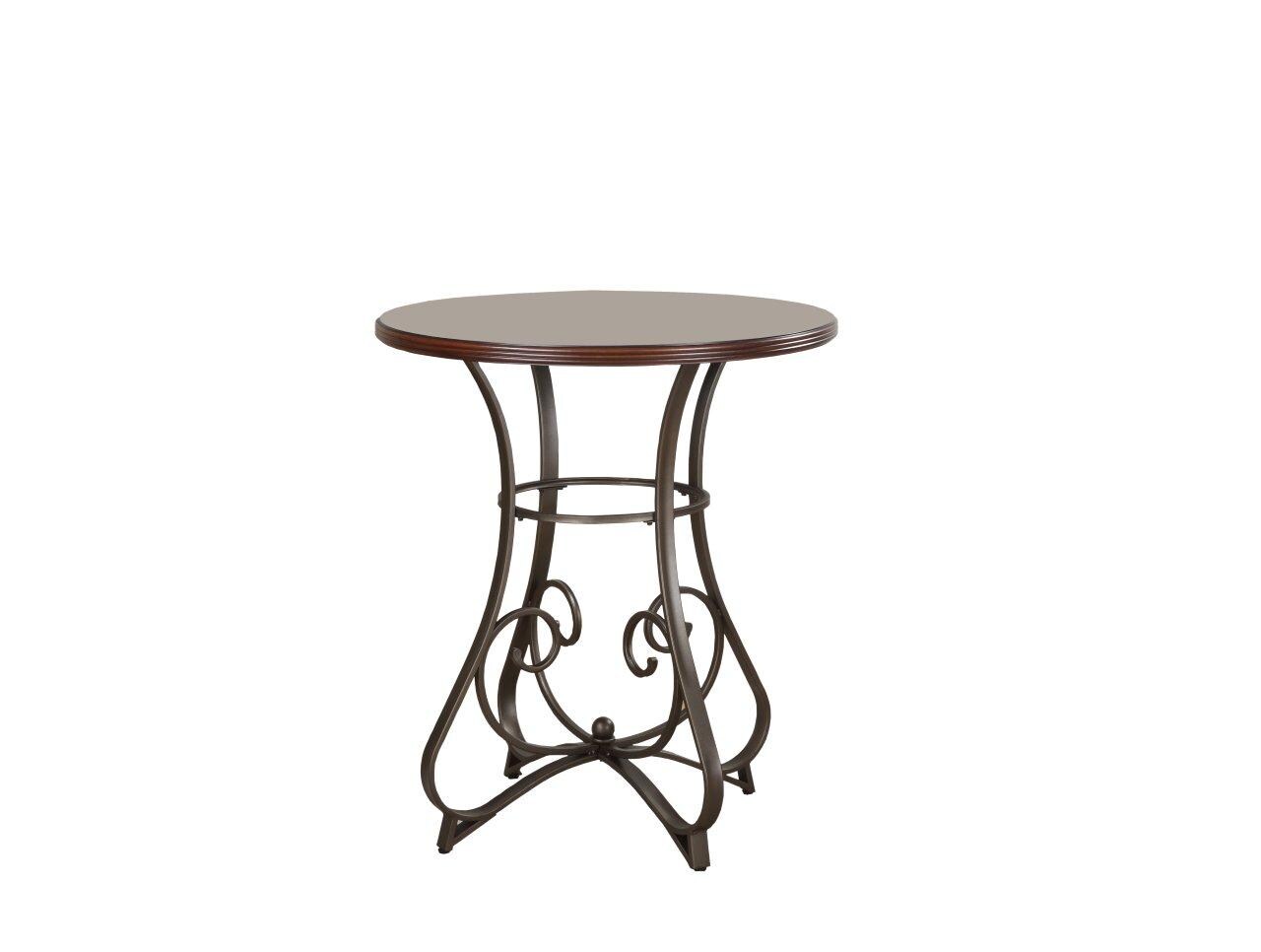 Powell 697-404 Hamilton Cherry Round Traditional Bar Table, Composite with Matte Pewter and Bronze Metal Base