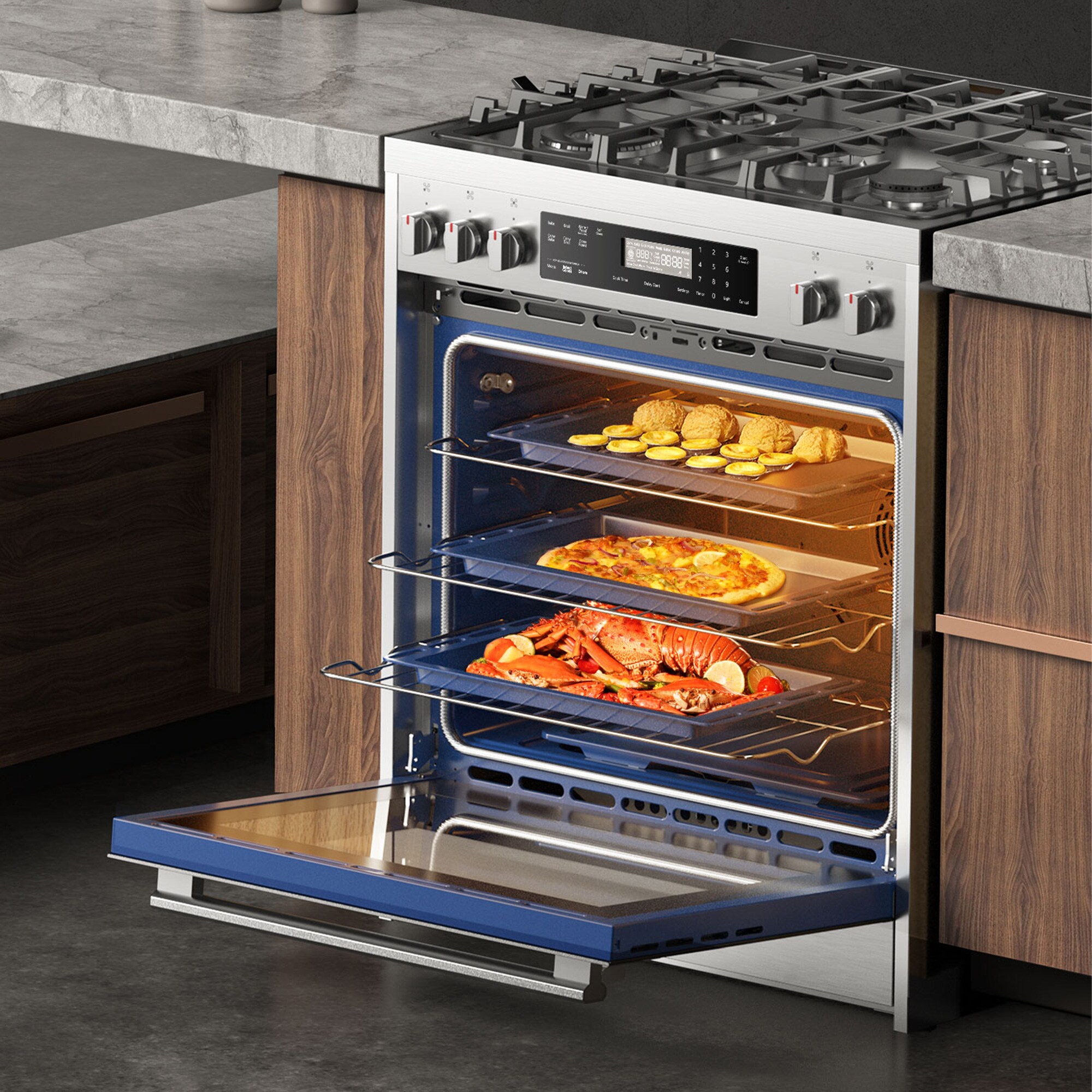 ROBAM 30-in 5 Burners 5-cu Ft Self-Cleaning Air Fry Convection Oven ...