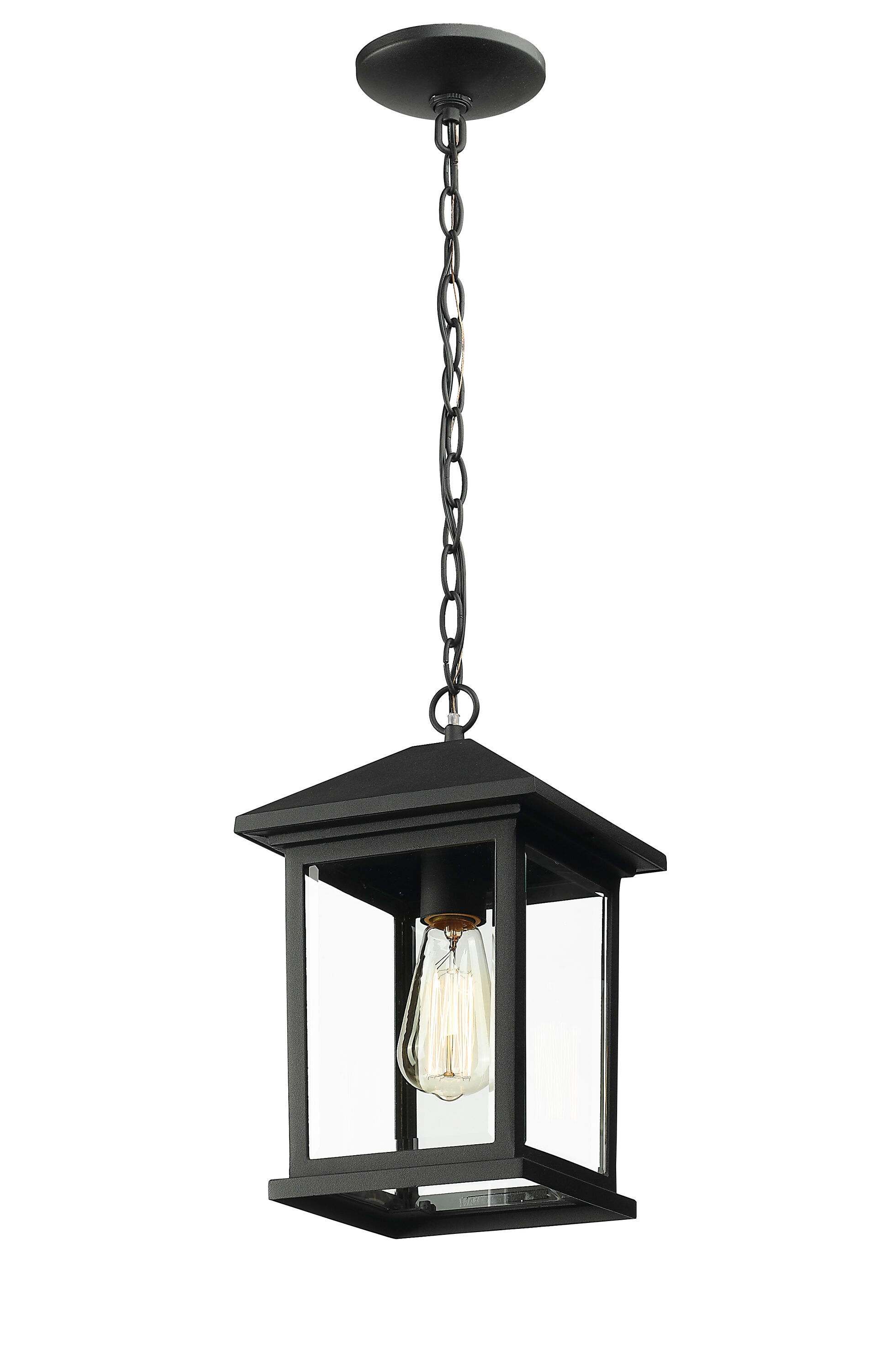 Z-lite Portland Black Traditional Beveled Glass Lantern Medium Outdoor 