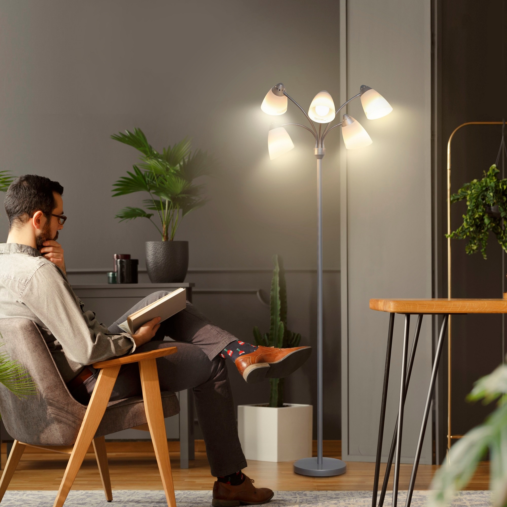 Medusa 74" Adjustable Multi-Head LED Floor Lamp with Color Shades