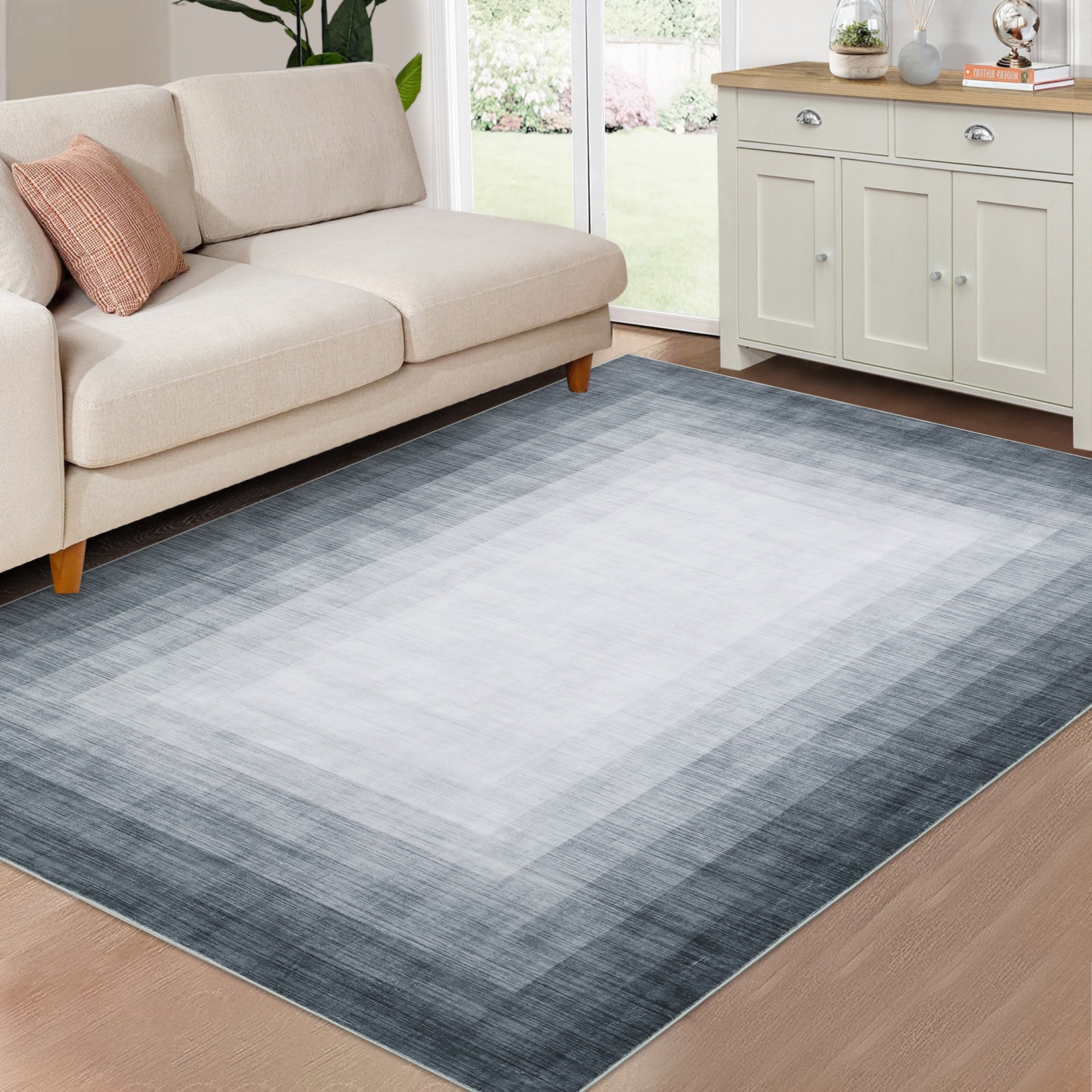 Garvee YXY-LO-PHO-0ZW9LZX4 4 x 6 (ft) Loomed Polyester Gray Rectangular Indoor Ombre Mid-Century Modern Machine washable Area rug