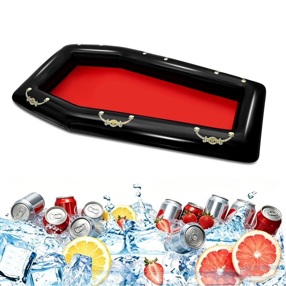 DYRCJ  52 Inch Inflatable Coffin Cooler Large Halloween Drink Container Floating Ice Bucket for Pool Party Birthday Decoration