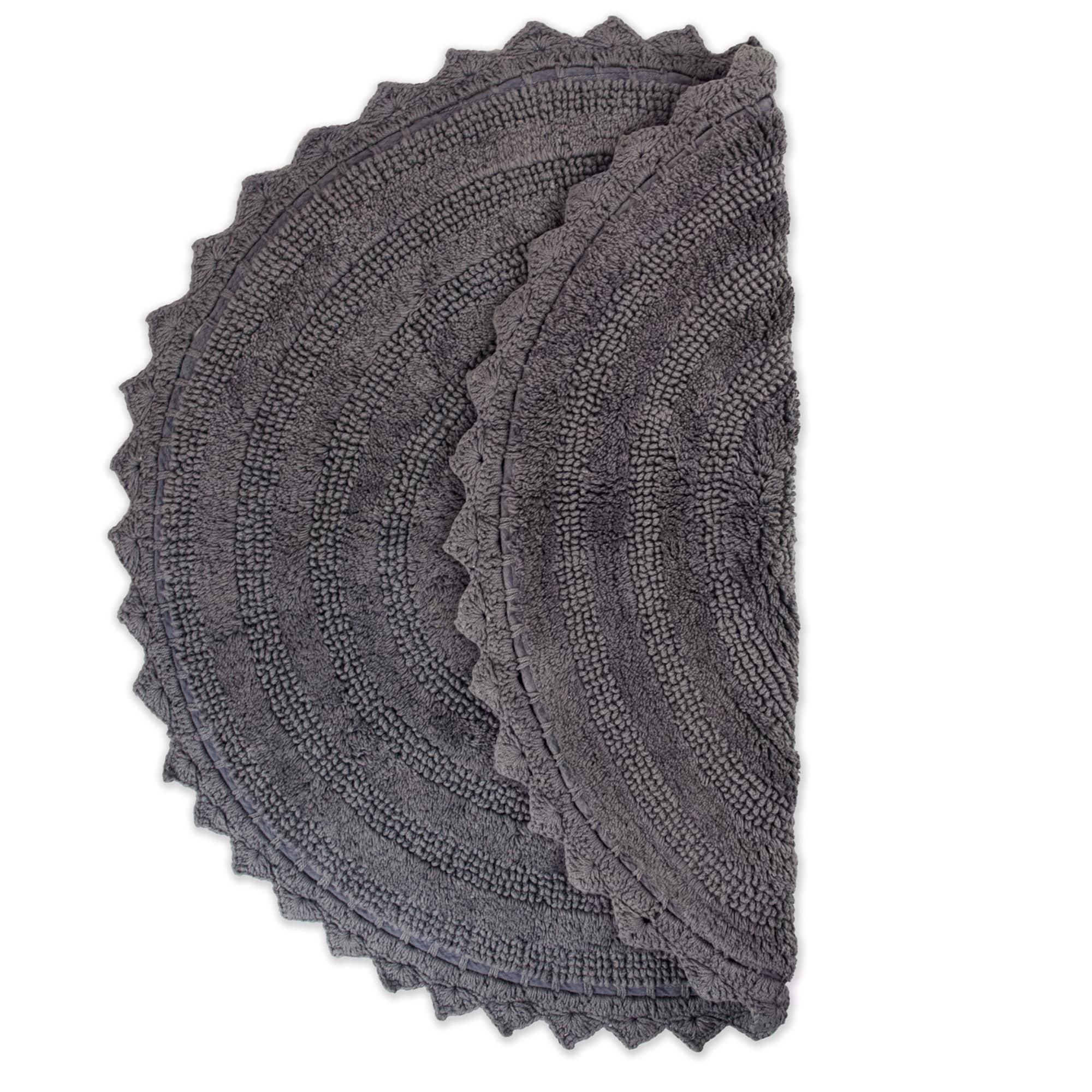 Gray Cotton Round Crochet Bath Mat, 28" Diameter