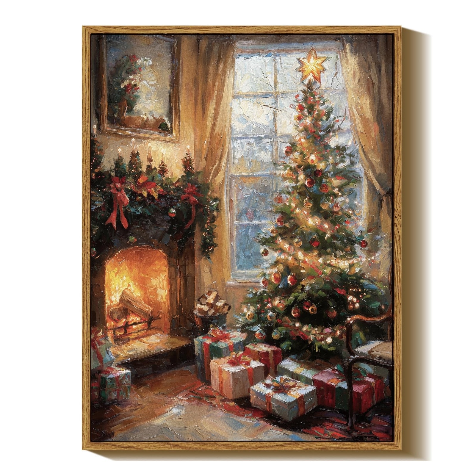 Phewnyzo  Framed Canvas Wall Art Vintage Christmas Tree Decor for Living Room Bedroom Holiday Decoration 12x16 Inch durable home and garden