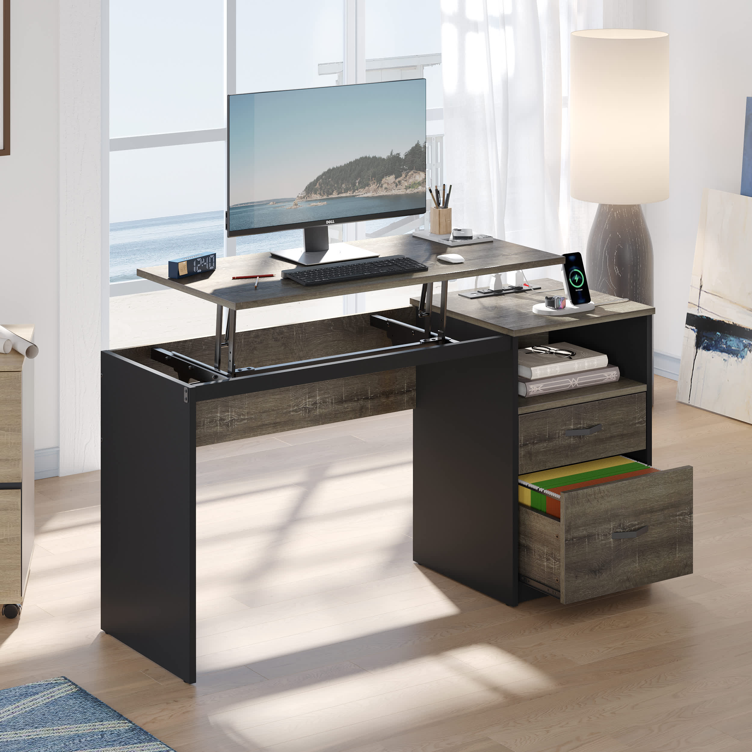 Bestier LOW-H101515NUS-RGOD 59.84-in W 2-Drawer Brown Computer Desk