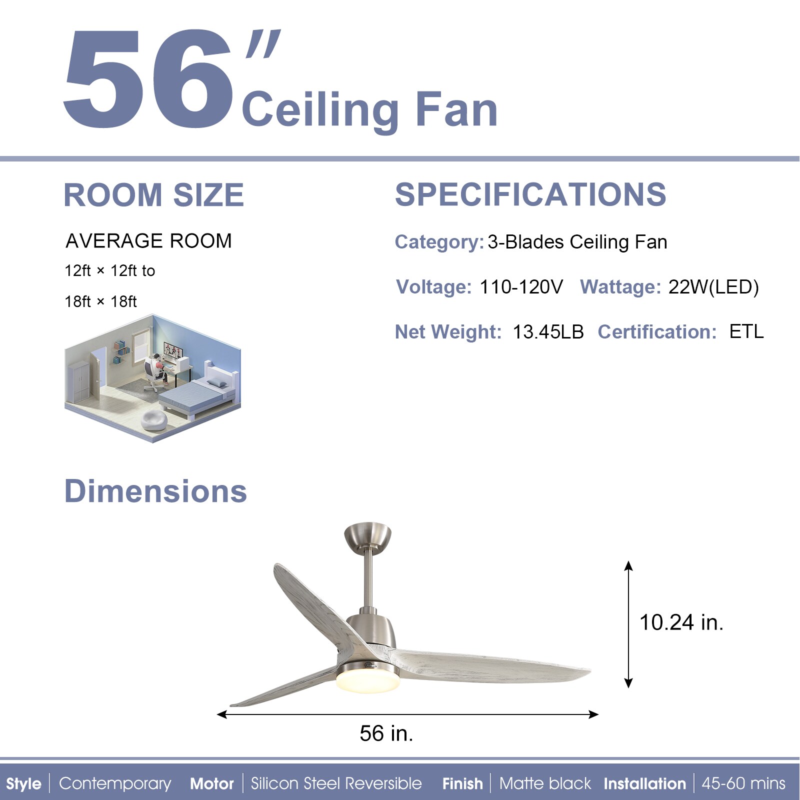 Sofucor LS-56K001-BN-HMW-60W Ceiling-Fans - View #5