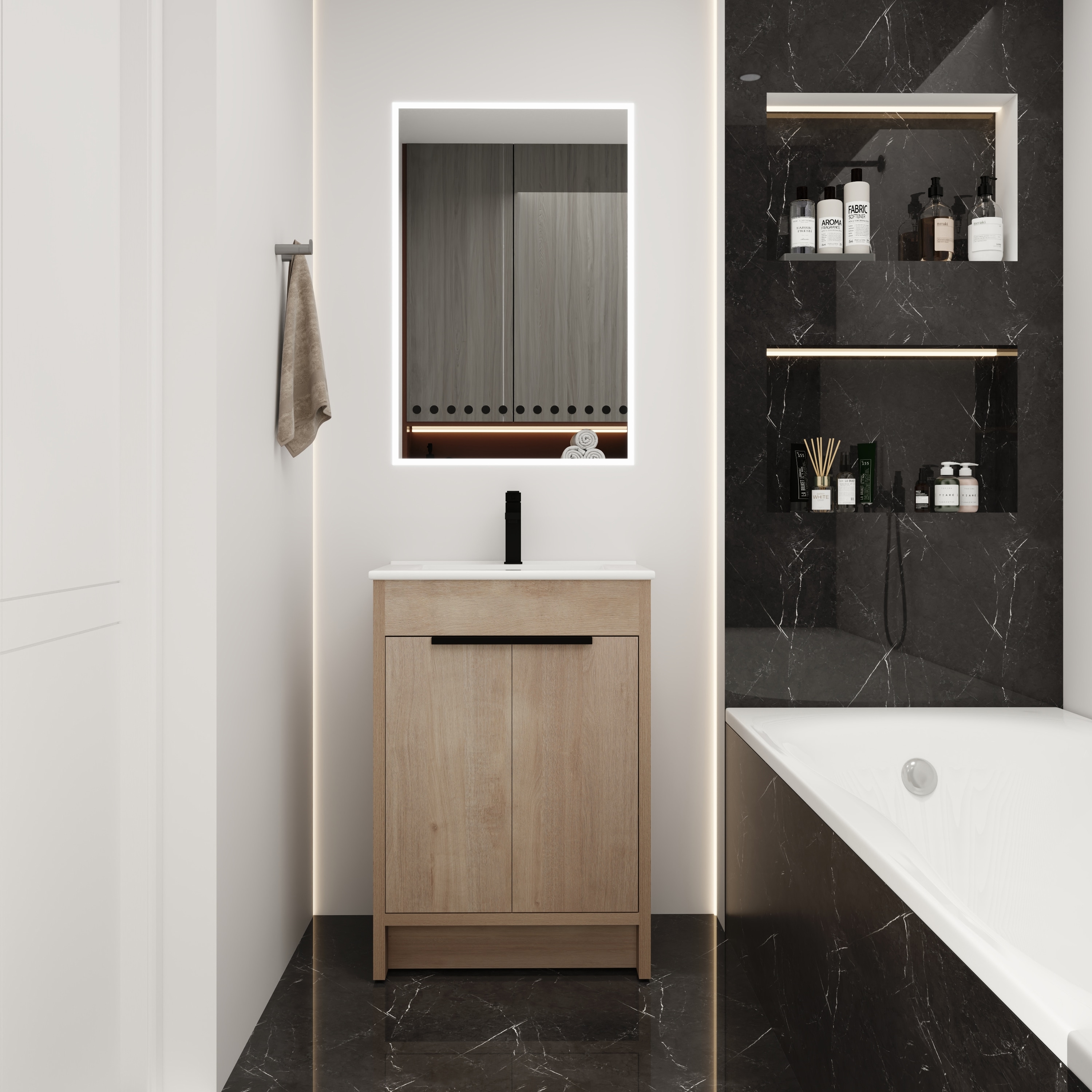 Tatayosi - Freestanding Bathroom Vanity with White Ceramic Sink  2 Soft-Close Cabinet Doors (KD-P...
