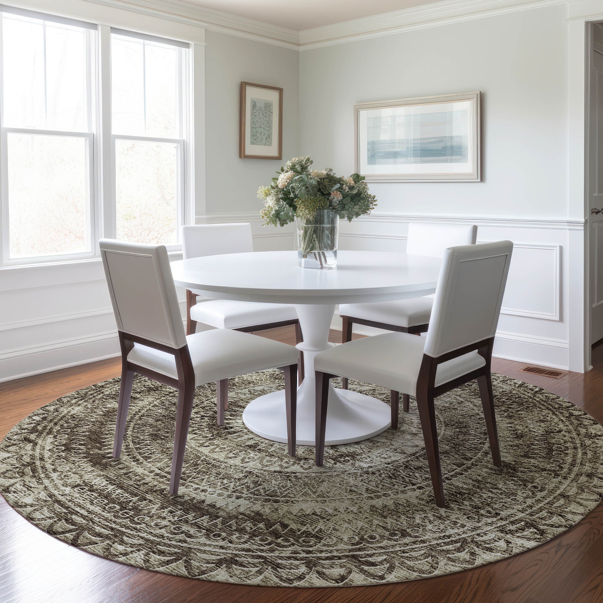 Addison Rugs AMF113BR8RO Mayfield AMF113BR 8 x 8 (ft) Loomed Polyester Brown Round Indoor Geometric Machine washable Area rug