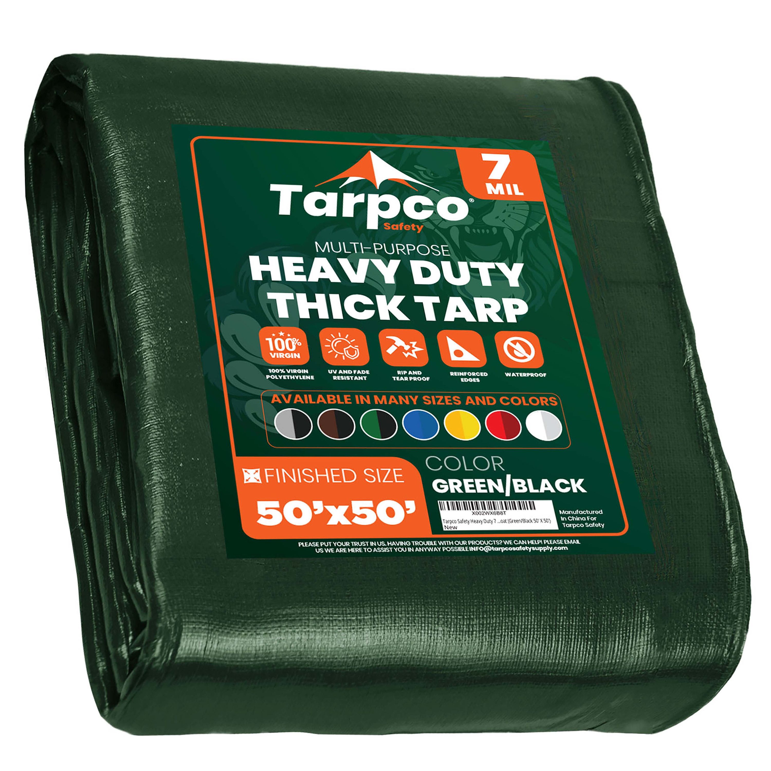 Tarpco Safety TS-203-50X50 50-ft x 50-ft Green Waterproof Commercial Polyethylene 7-Mils Tarp