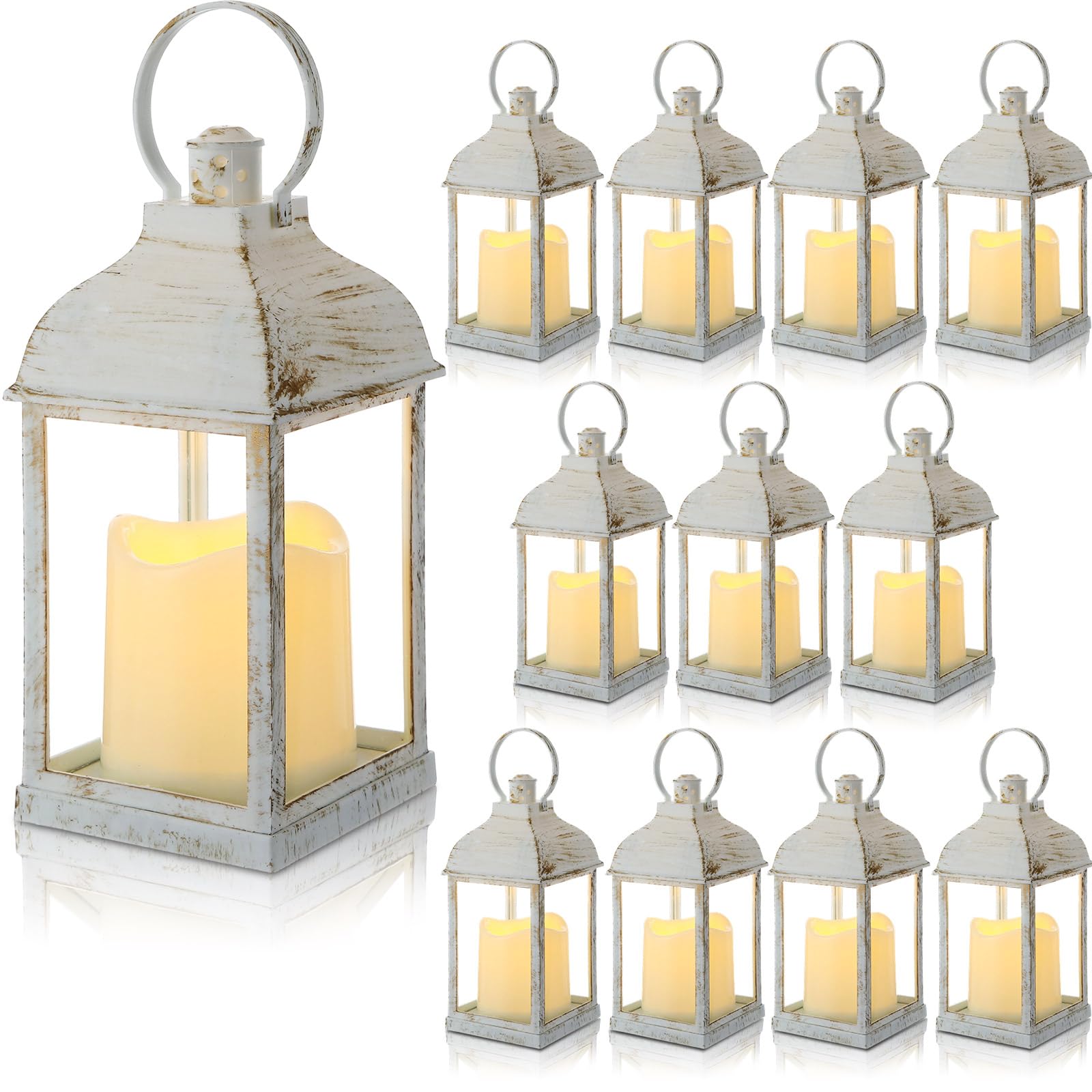 Lukvuzo -  12 Set 10 Inch Bronze Decorative Candle Lanterns with LED Flameless Candle Light for I...