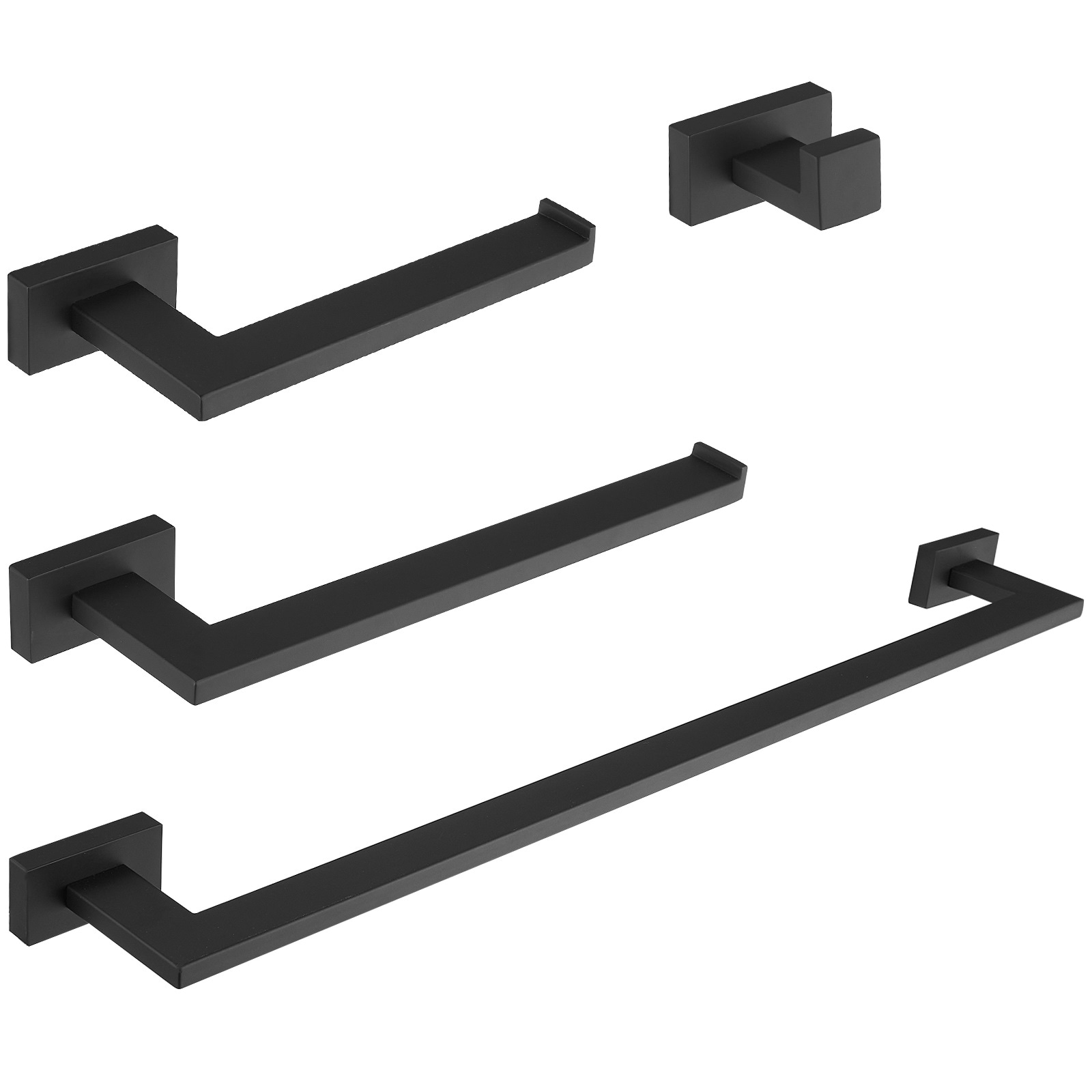 BWE A-91014-S-B 4 -Piece Abyssal Hush Matte Black Decorative Bathroom Hardware Set Towel Bar, Toilet Paper Holder, ,Robe Hook Included