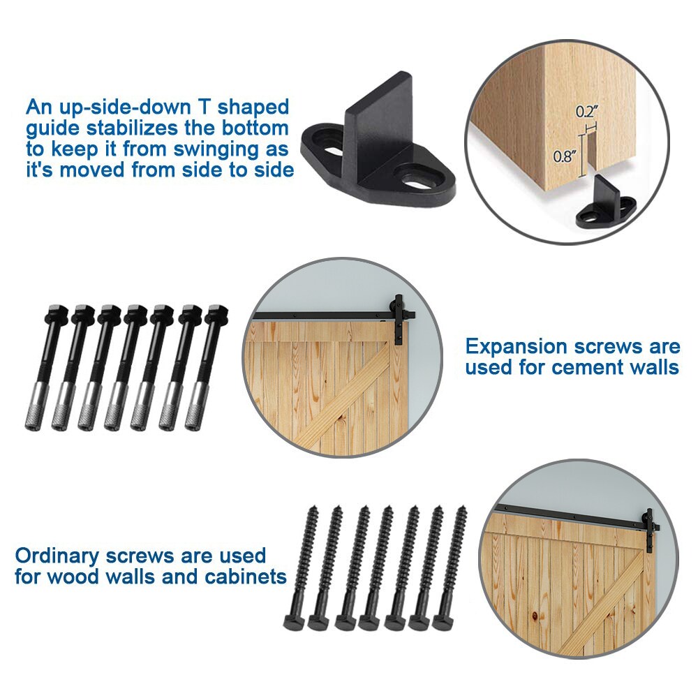 Clihome 72-in Matte Black Interior/Exterior Straight Barn Door Kit in ...