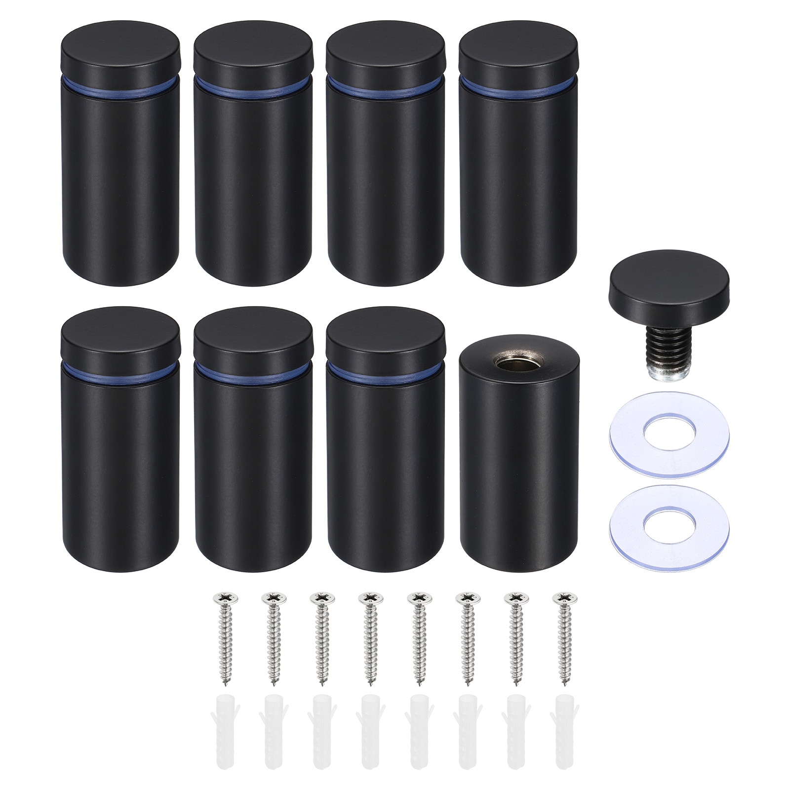 PATIKIL 8 Sets 1 x 2-Inch Sign Standoff Screws Stainless Steel Wall Standoff Mounting Hardware Advertising Glass Nail for Hanging Acrylic Picture Frame Acrylic Panel Black