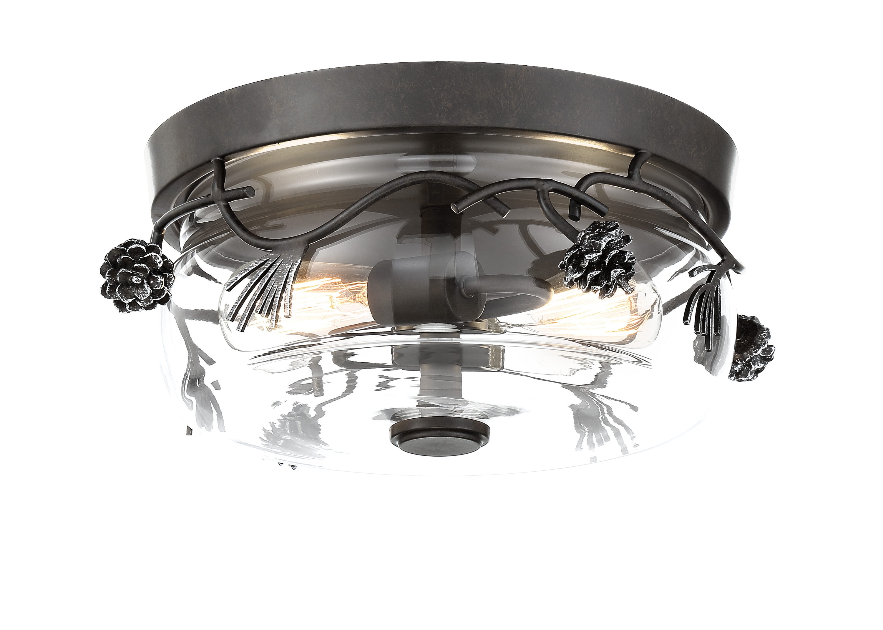 Weathered Spruce Silver Glass Drum Indoor/Outdoor Flush Mount