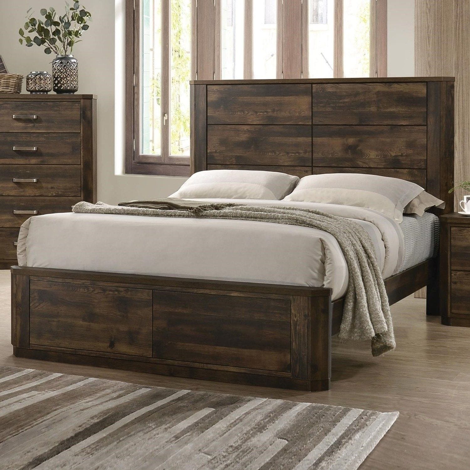 JASMODER 24850Q Walnut Queen Composite Platform Bed